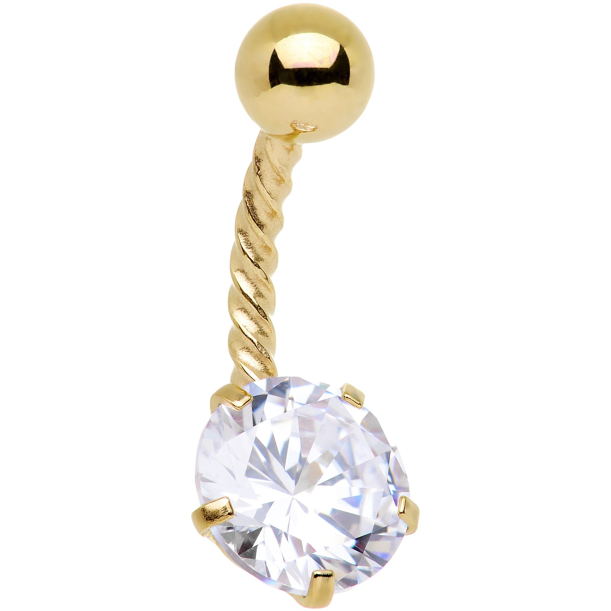 Clear CZ Gem Gold IP Classic Seriously Twisted Belly Ring