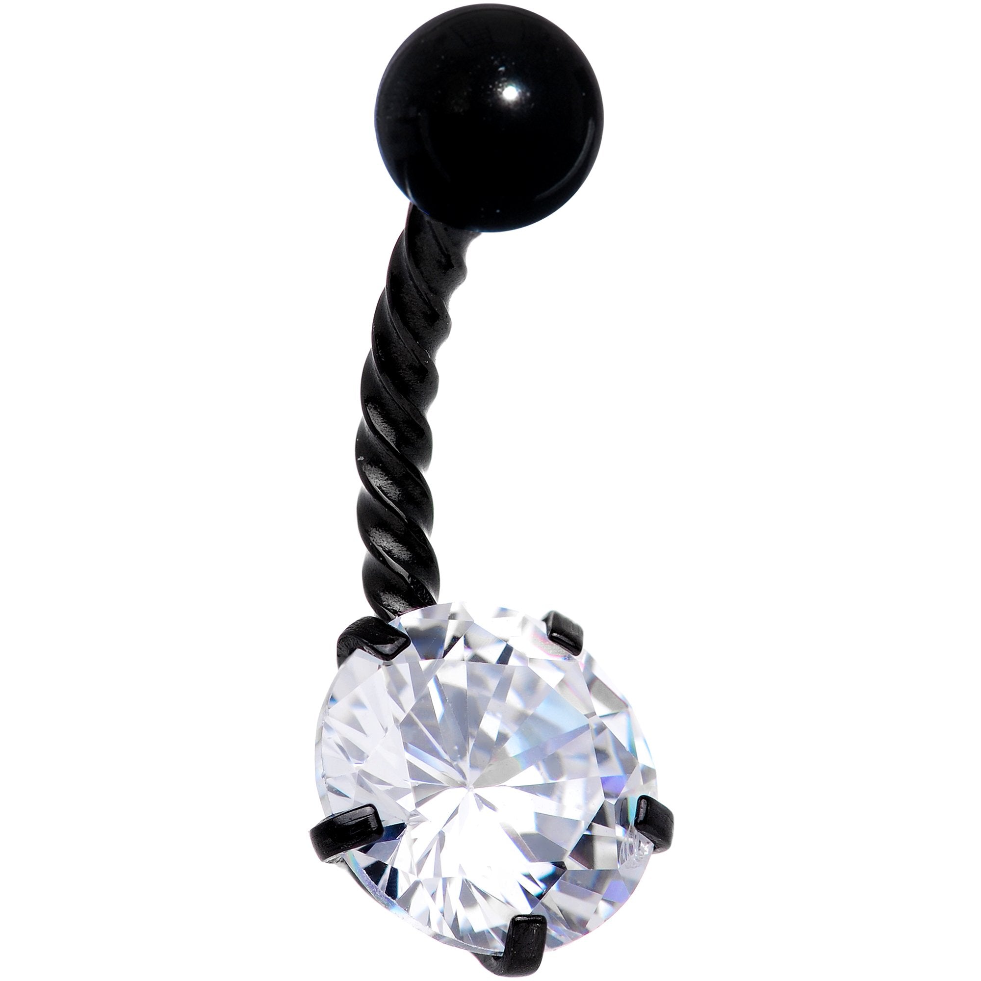 Clear CZ Gem Black IP Classic Seriously Twisted Belly Ring