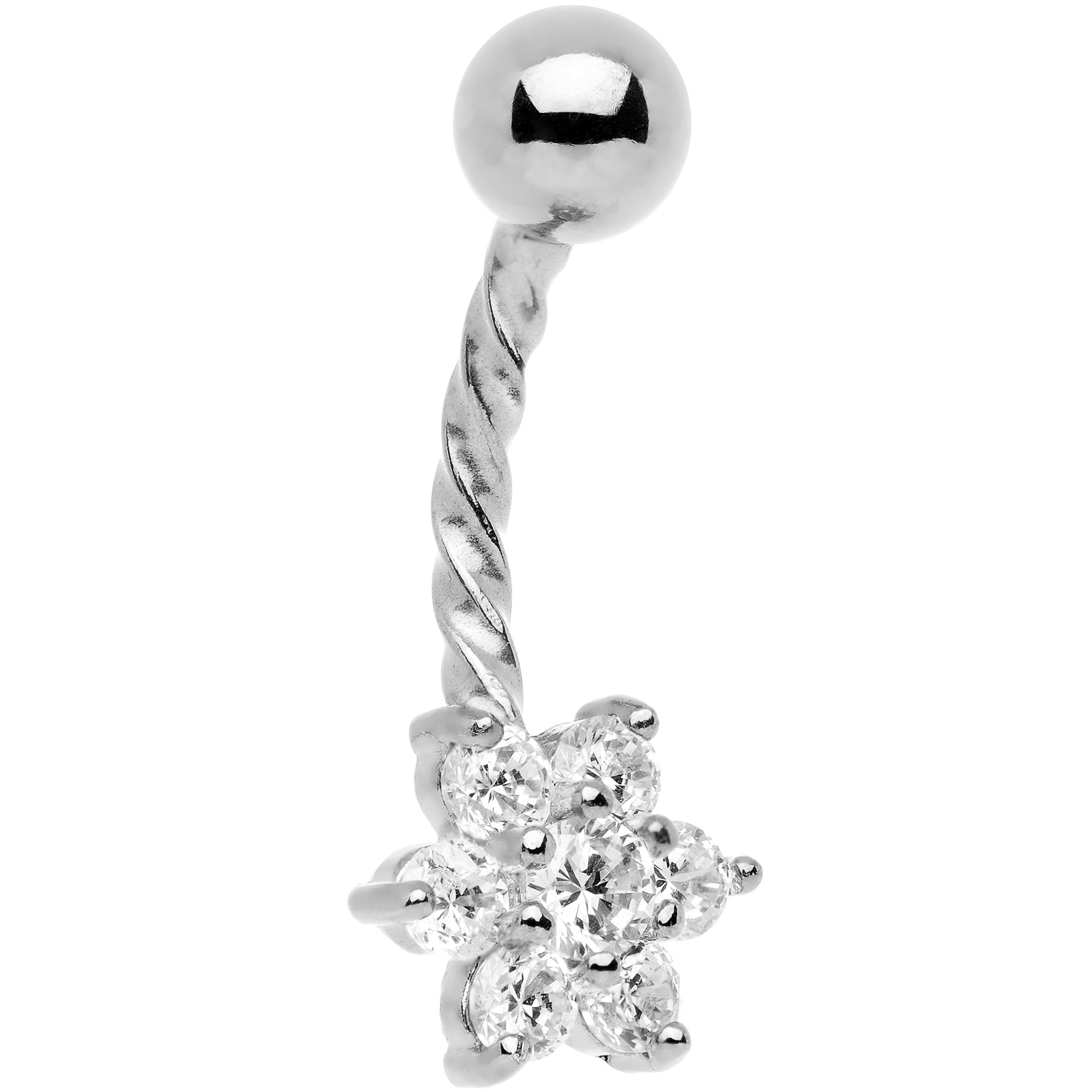 Clear CZ Gem Flower Seriously Twisted Belly Ring