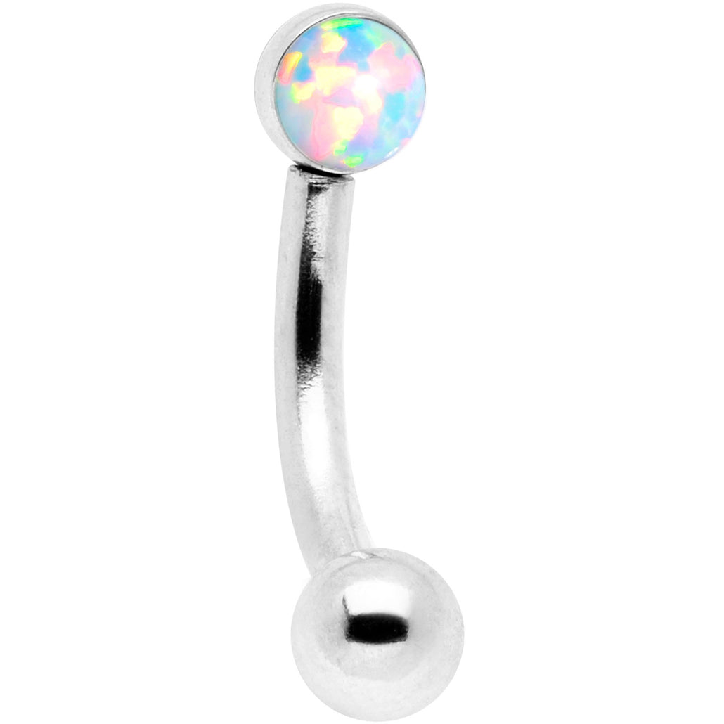 16 Gauge 1/4" White Synthetic Opal Flat Set Curved Eyebrow Rook Piercing