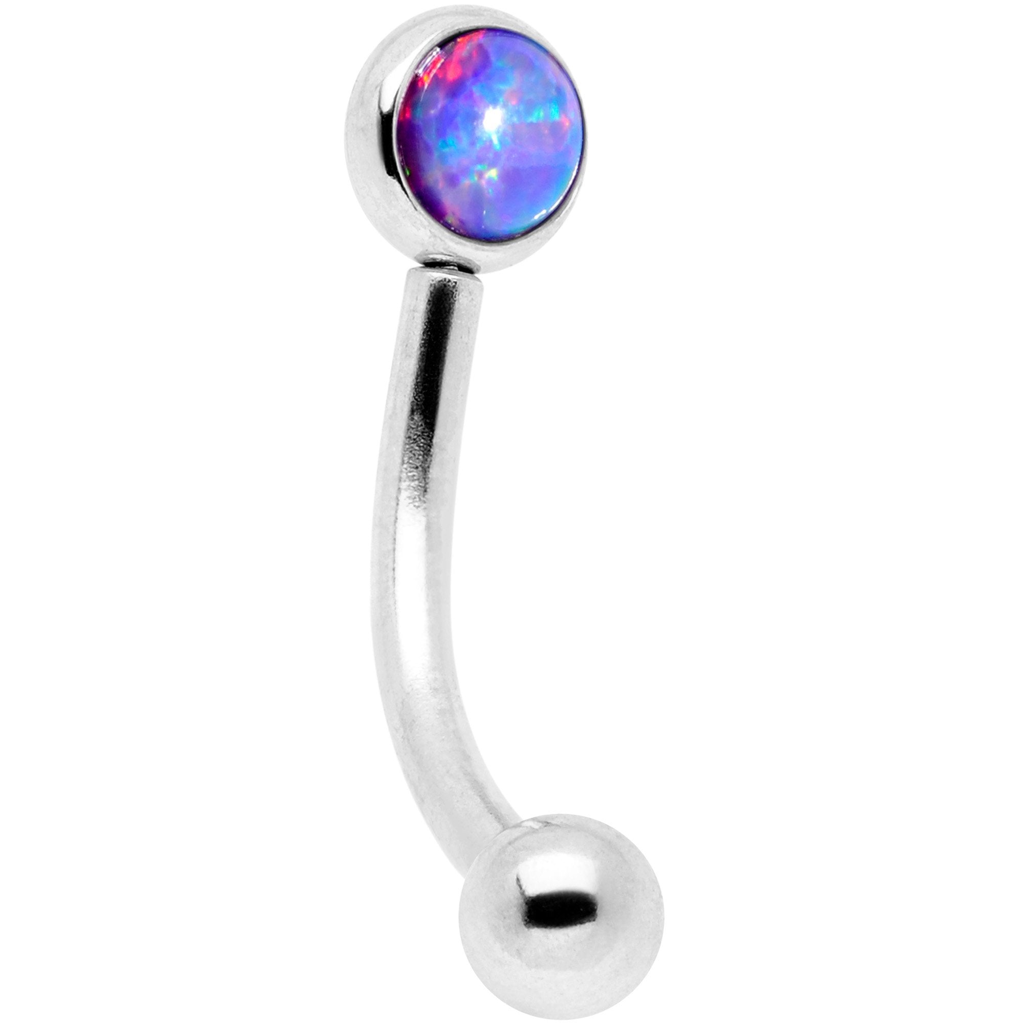 16G 5/16 Purple Synthetic Opal Flat Set Curved Eyebrow Rook Piercing