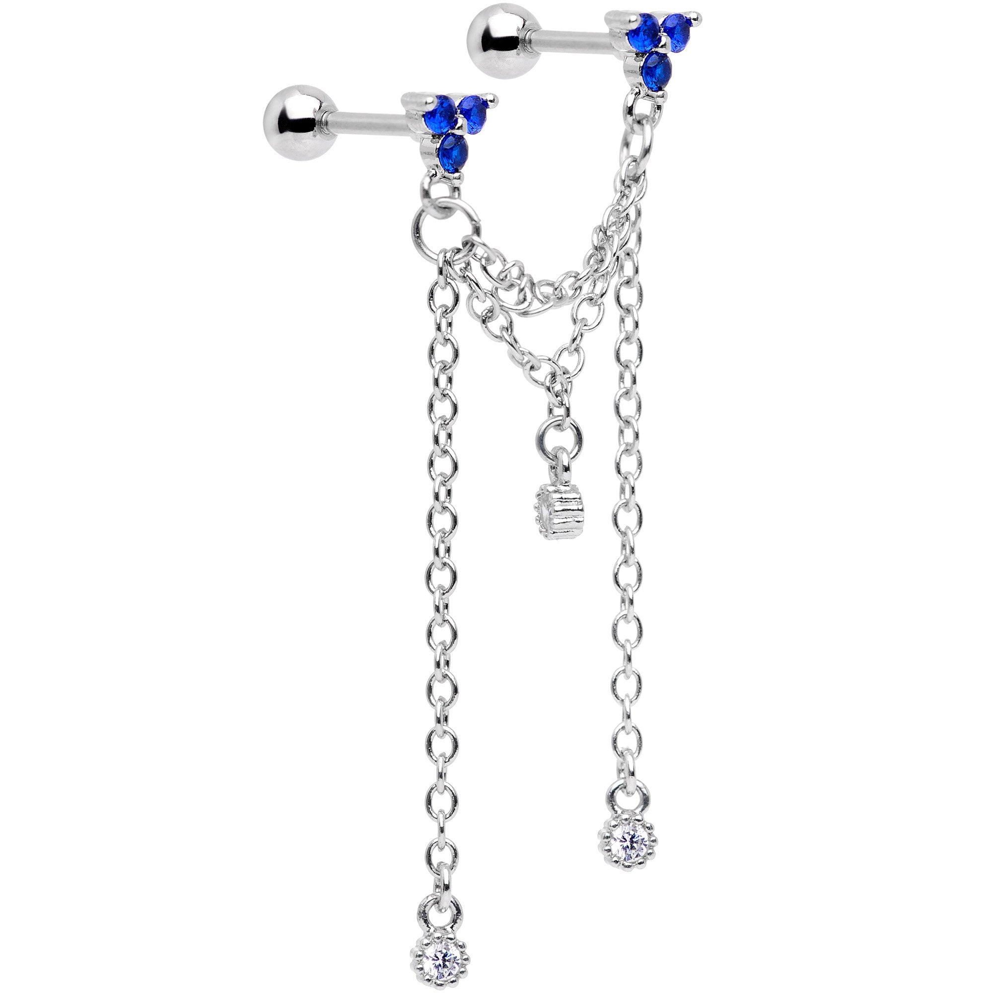 16 Gauge 1/4 Clear Blue Gem Cute Clusters Cartilage Chain Earring
