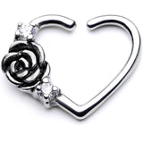 16 Gauge 3/8 Clear CZ Gem Unfurling Rose Flower Right Heart Closure Ring