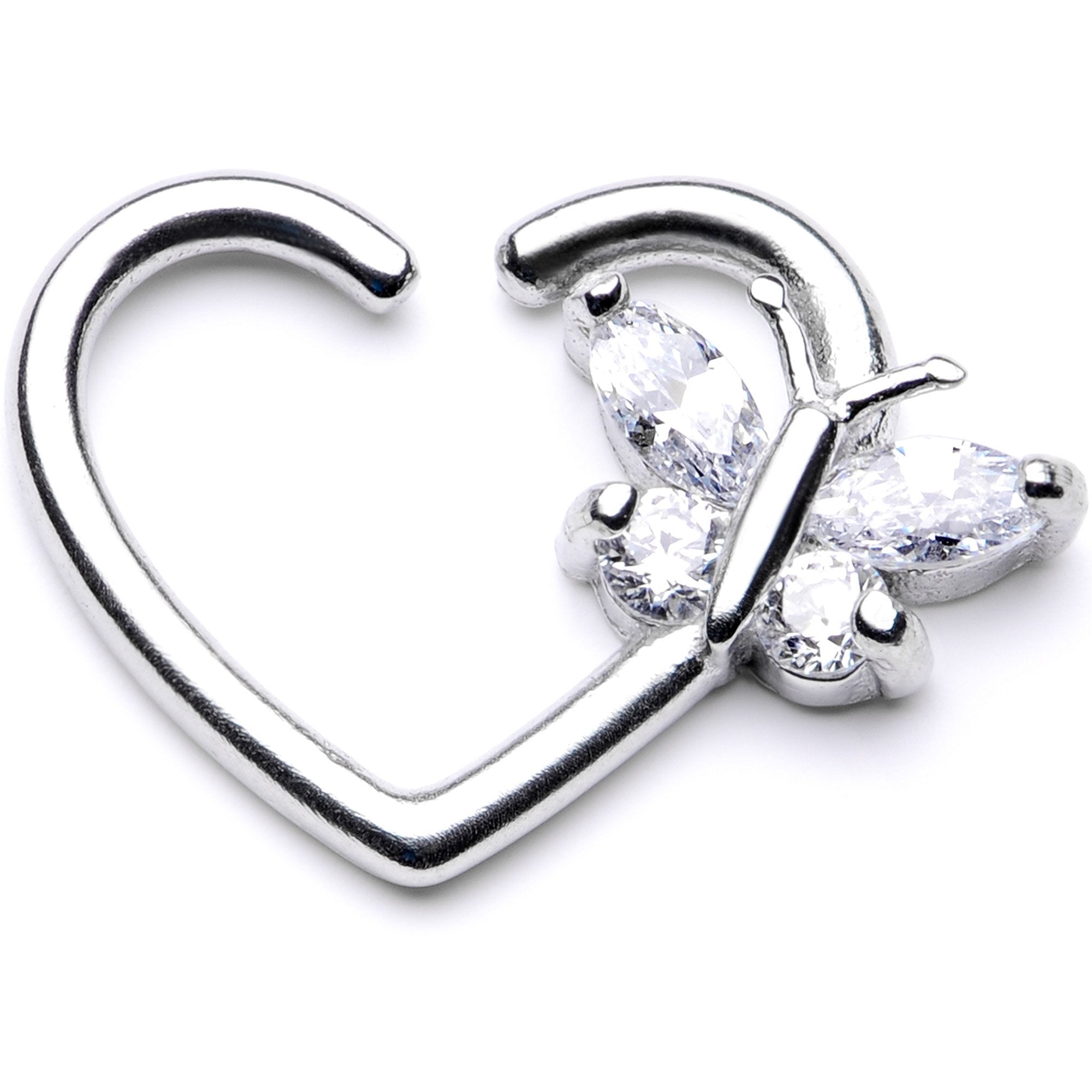 16G 3/8 Clear CZ Gem Summer Butterfly Left Heart Closure Ring
