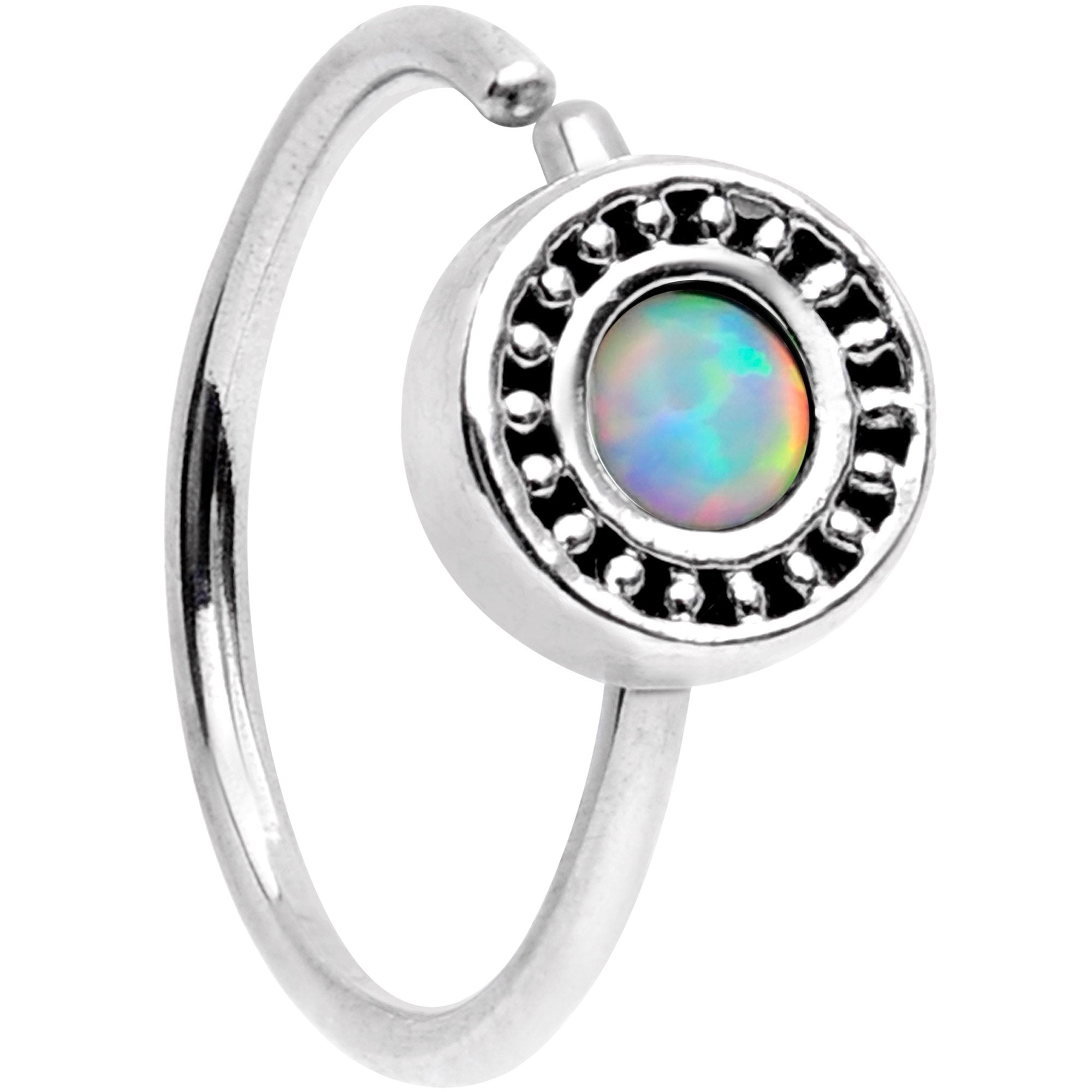20 Gauge 5/16 White Synthetic Opal Inlay Seamless Circular Ring
