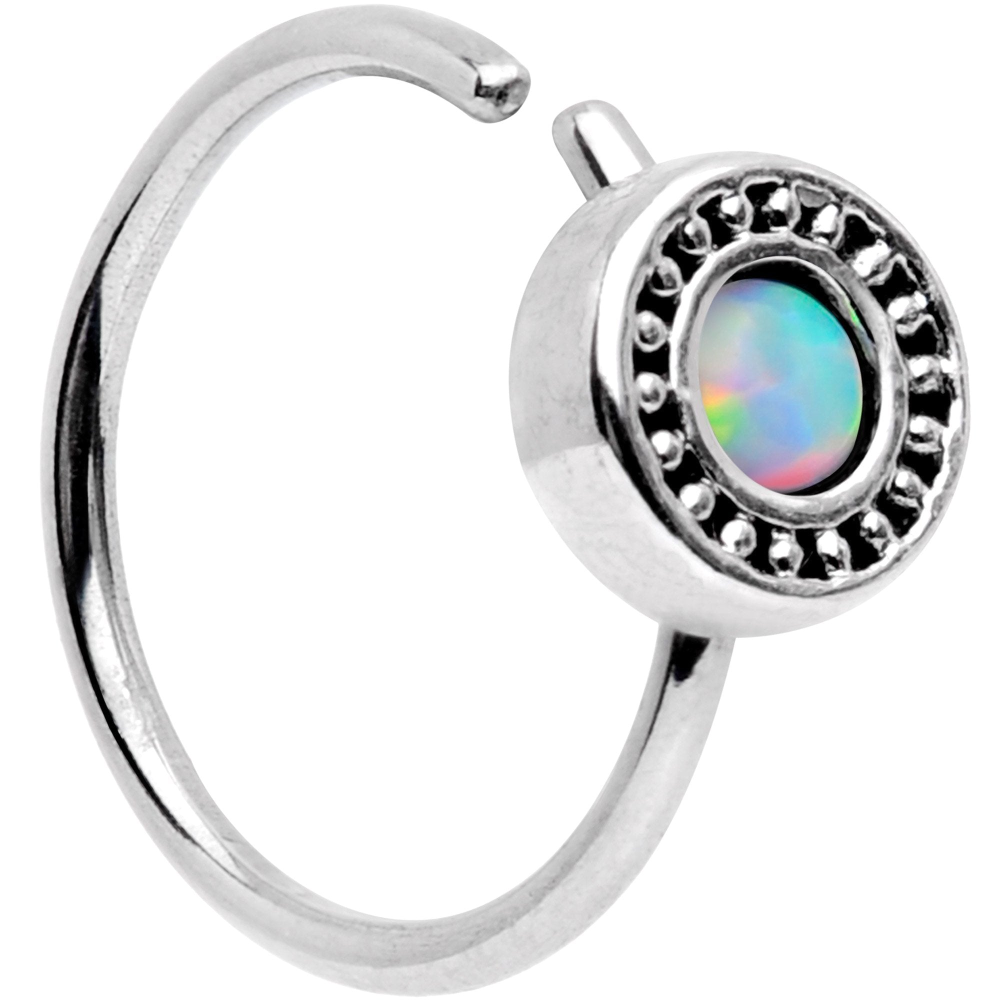 20 Gauge 5/16 White Synthetic Opal Inlay Seamless Circular Ring