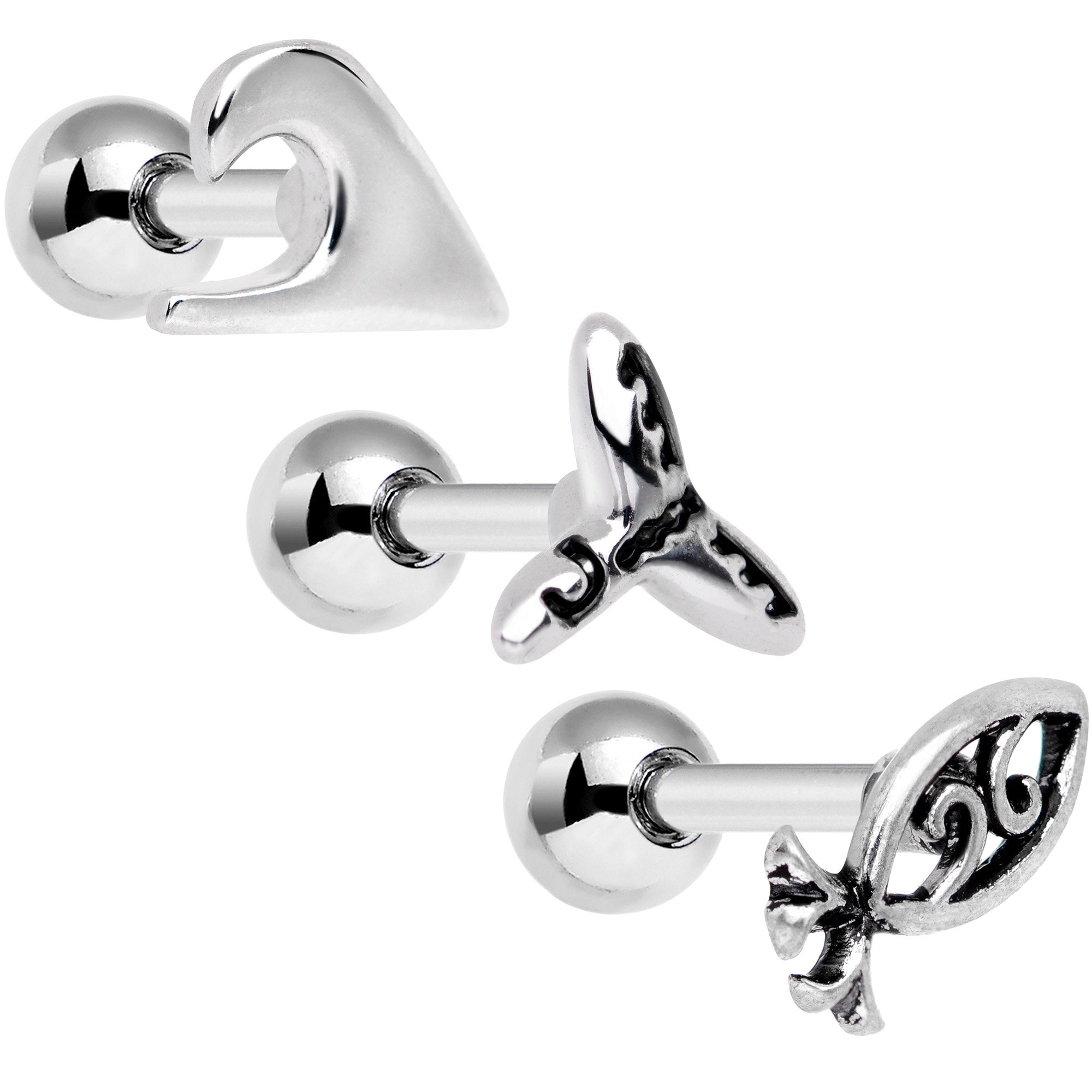 16G 1/4 Ocean Starfish Life Cartilage Tragus Earring Set of 3