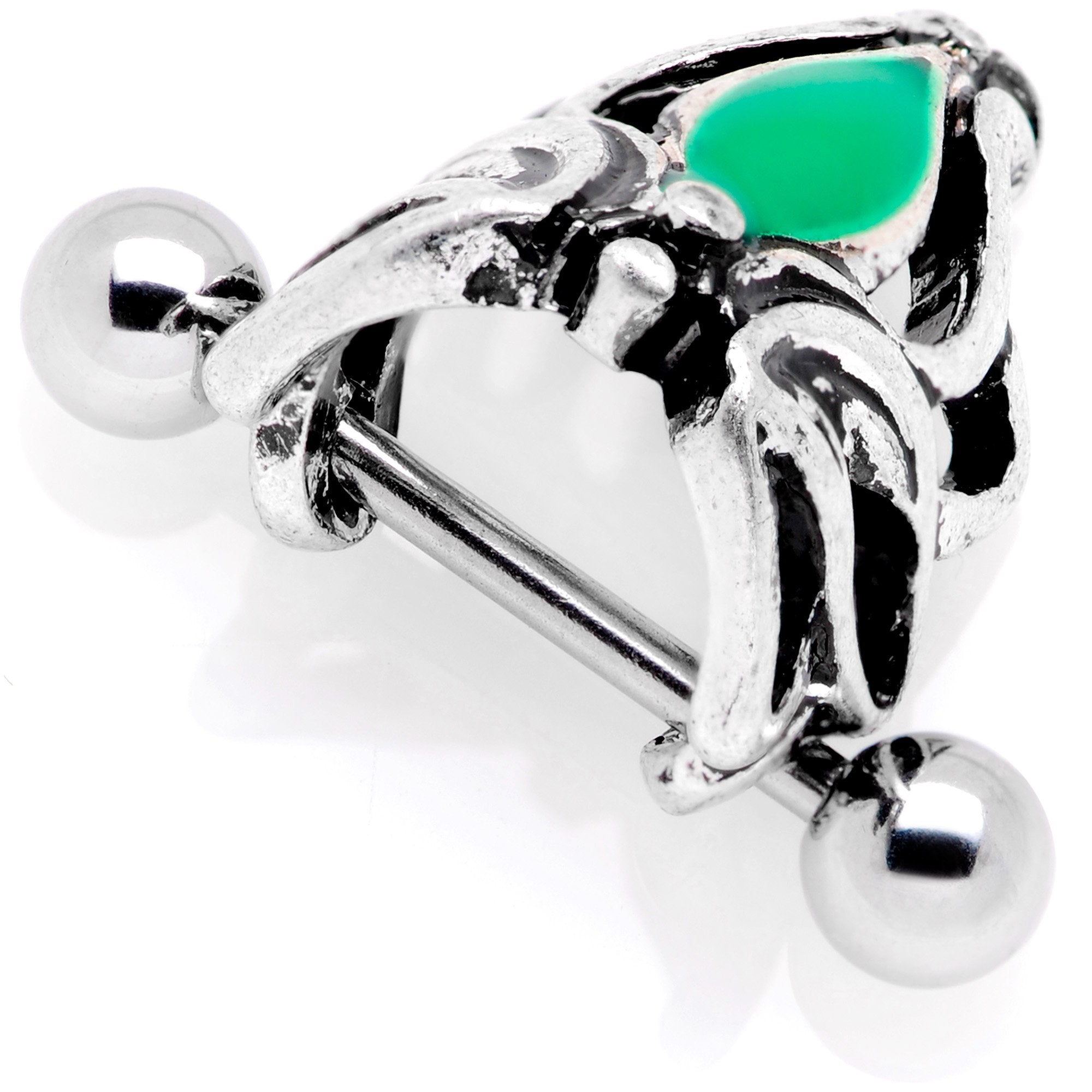 16G 1/2 Green Accented Abstract Butterfly Cuff Cartilage Earring