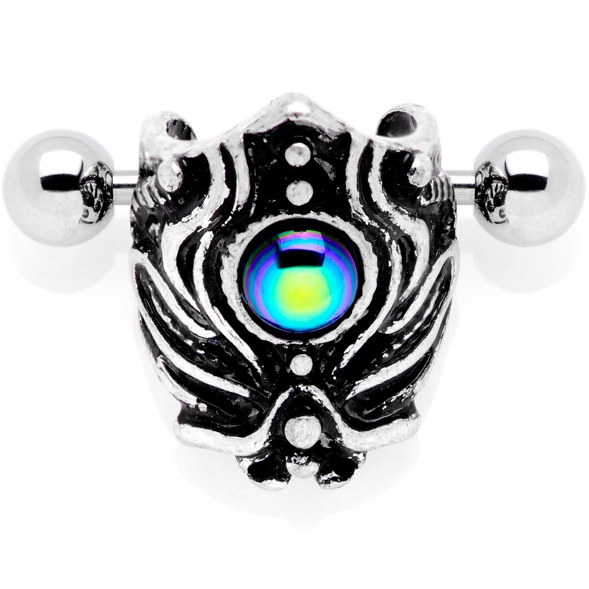 16G 1/2 Iridescent Blue Gem Tribal Cuff Cartilage Earring