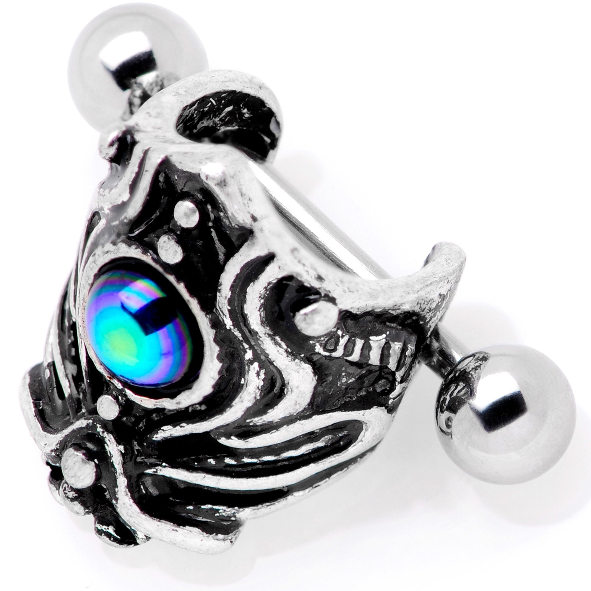 16G 1/2 Iridescent Blue Gem Tribal Cuff Cartilage Earring