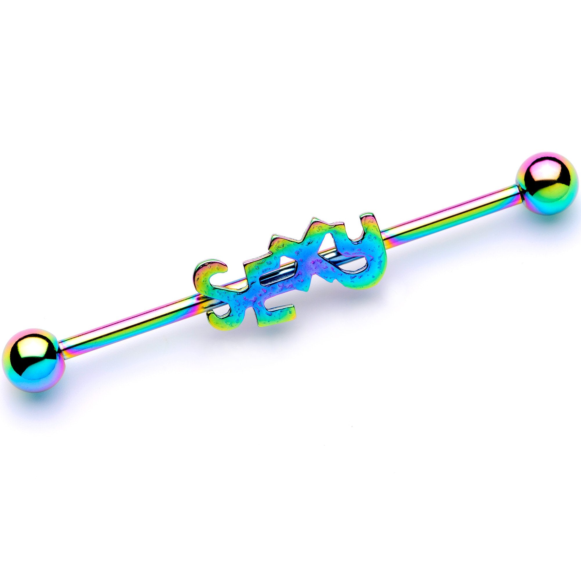 Rainbow Anodized Sexy Industrial Barbell 38mm