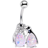 Clear Gem Pink Faux Opal Penguin Duo Belly Ring
