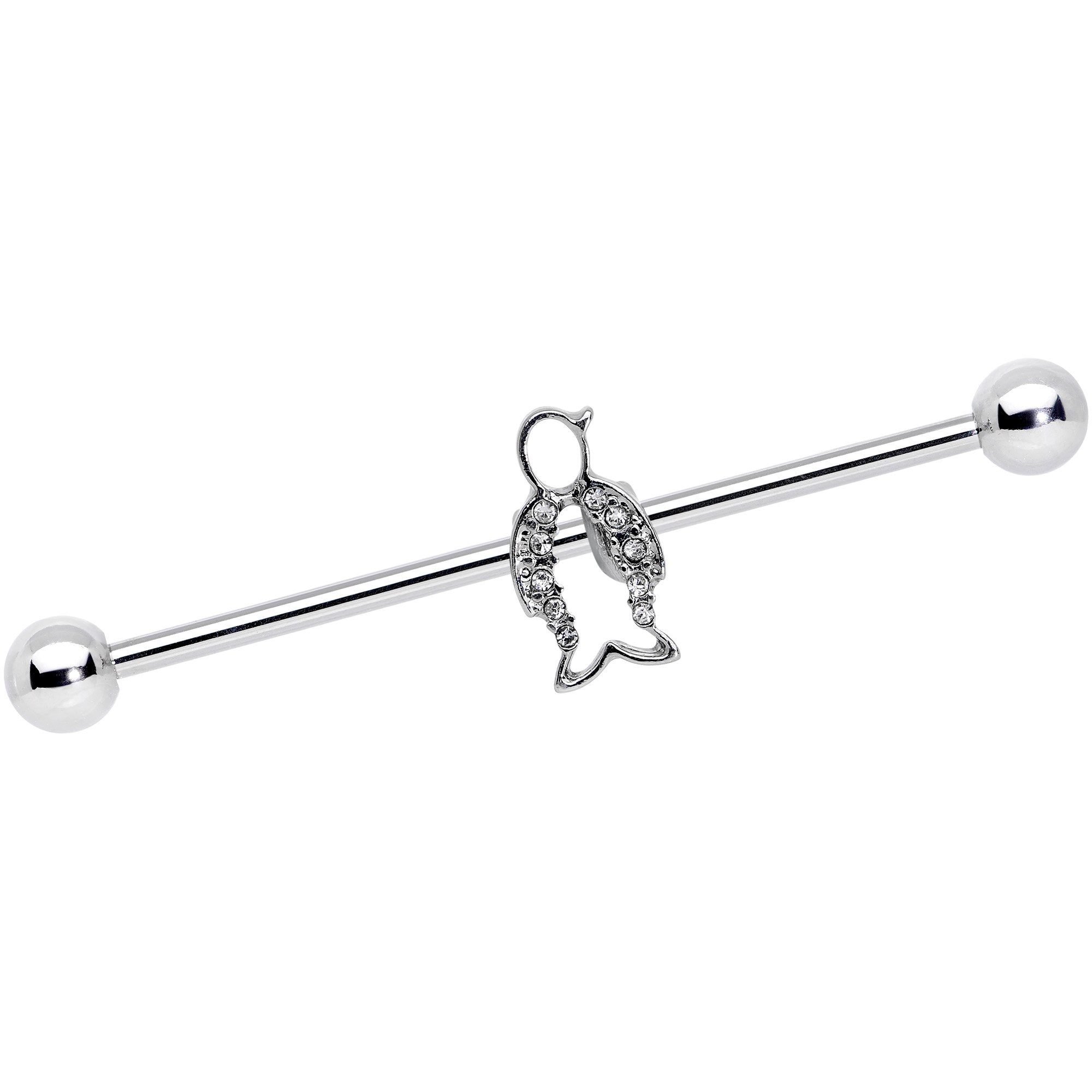 Clear Gem Hollow Penguin Industrial Barbell 38mm