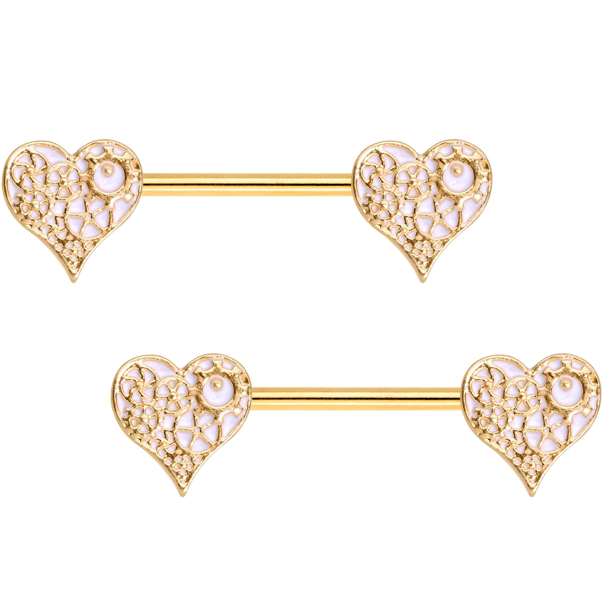 Gold Tone Anodized Steampunk Gears of Love Barbell Nipple Ring Set