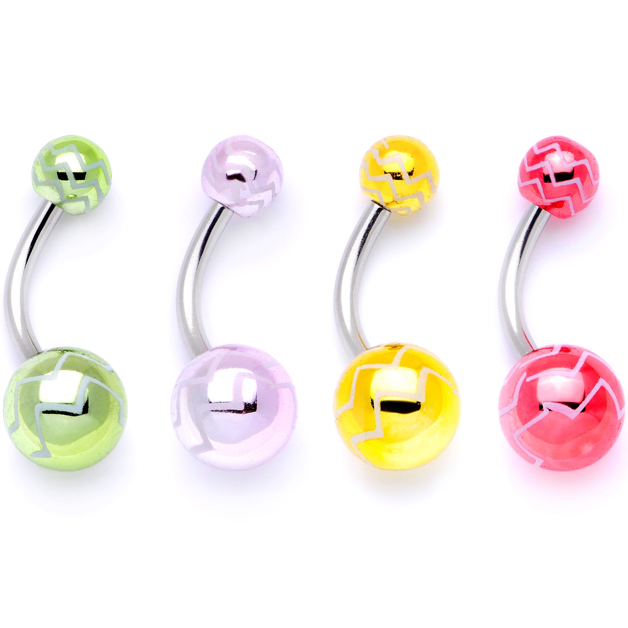 All About Eye Catching Zig Zag Party Pack Belly Ring Set of 4