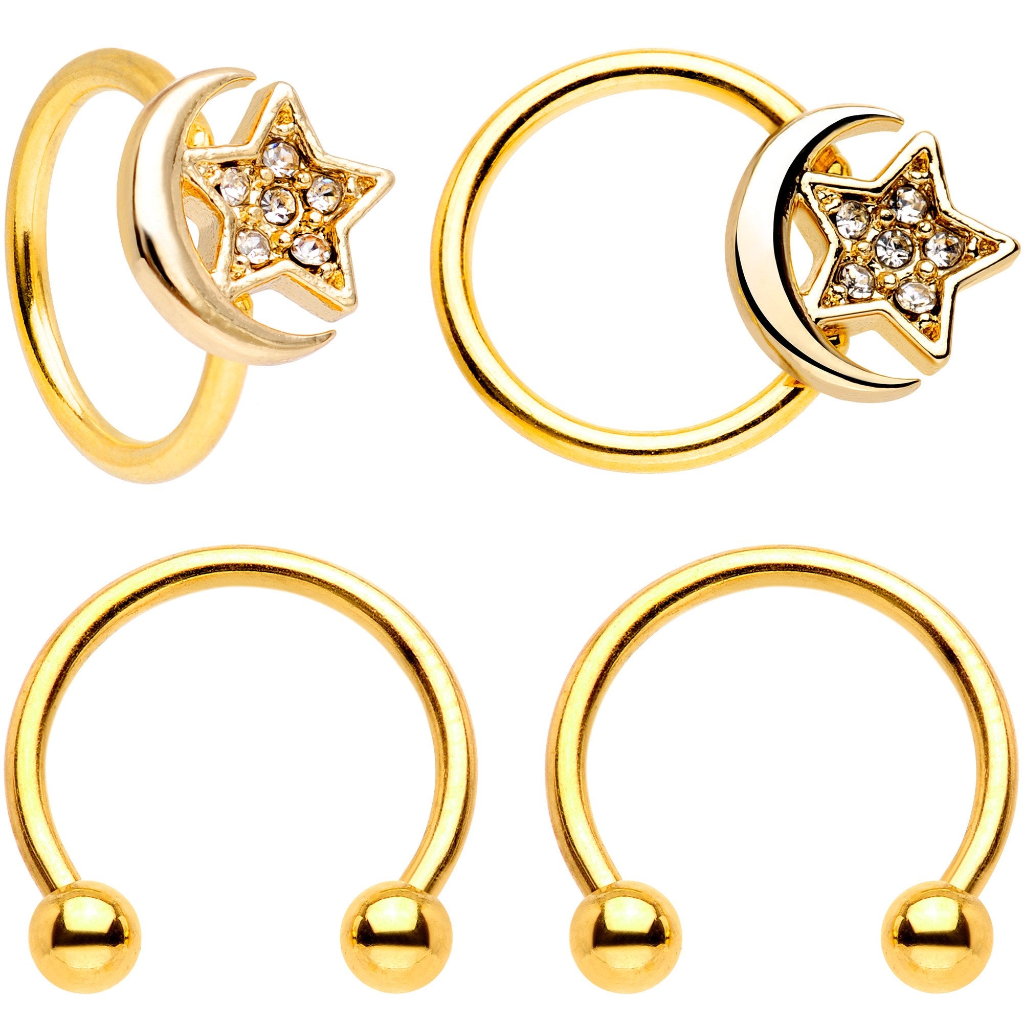 16G 3/8 Gem Golden Night Sky Horseshoe BCR Captive Ring Set