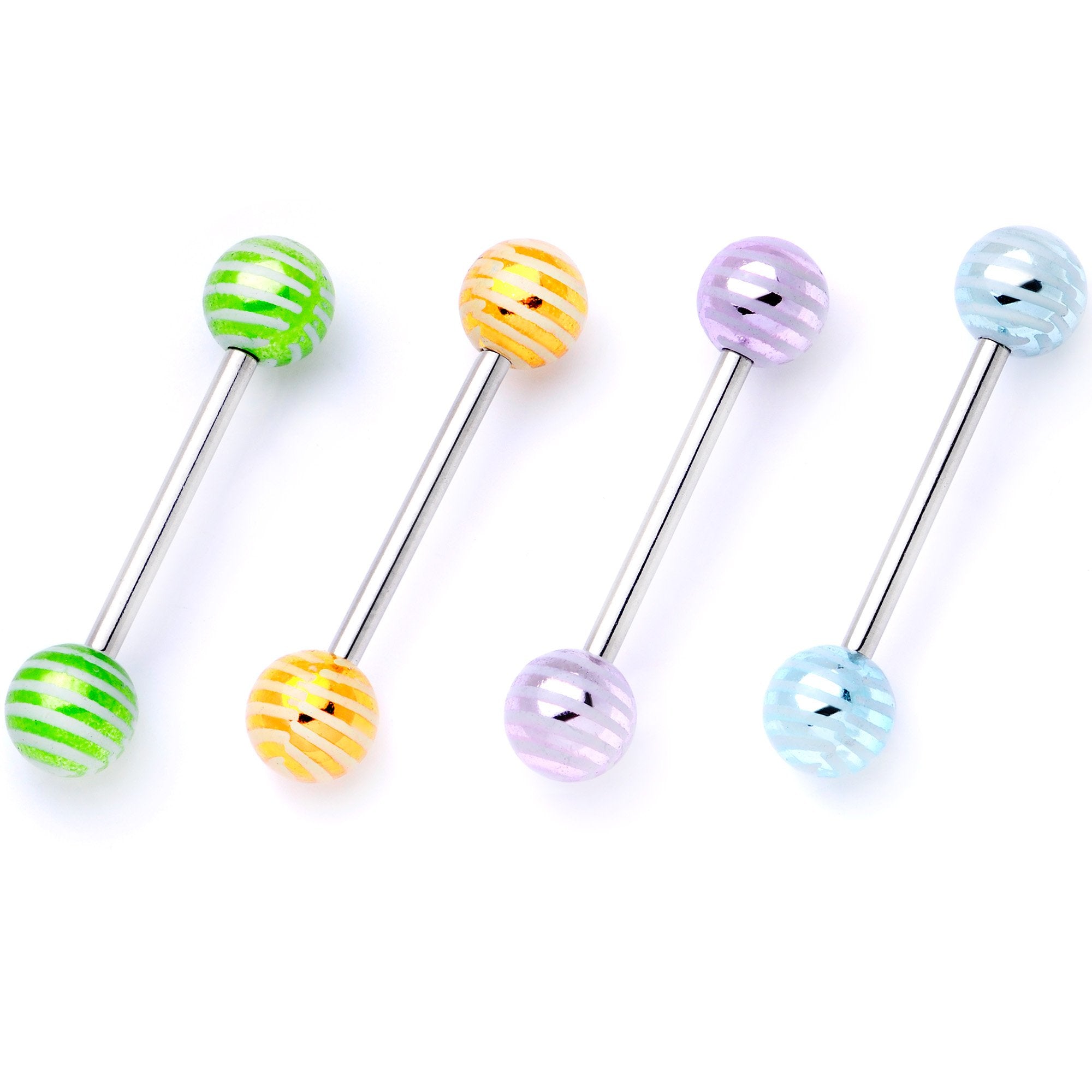Pastel Stripes Party Barbell Tongue Ring Set of 4