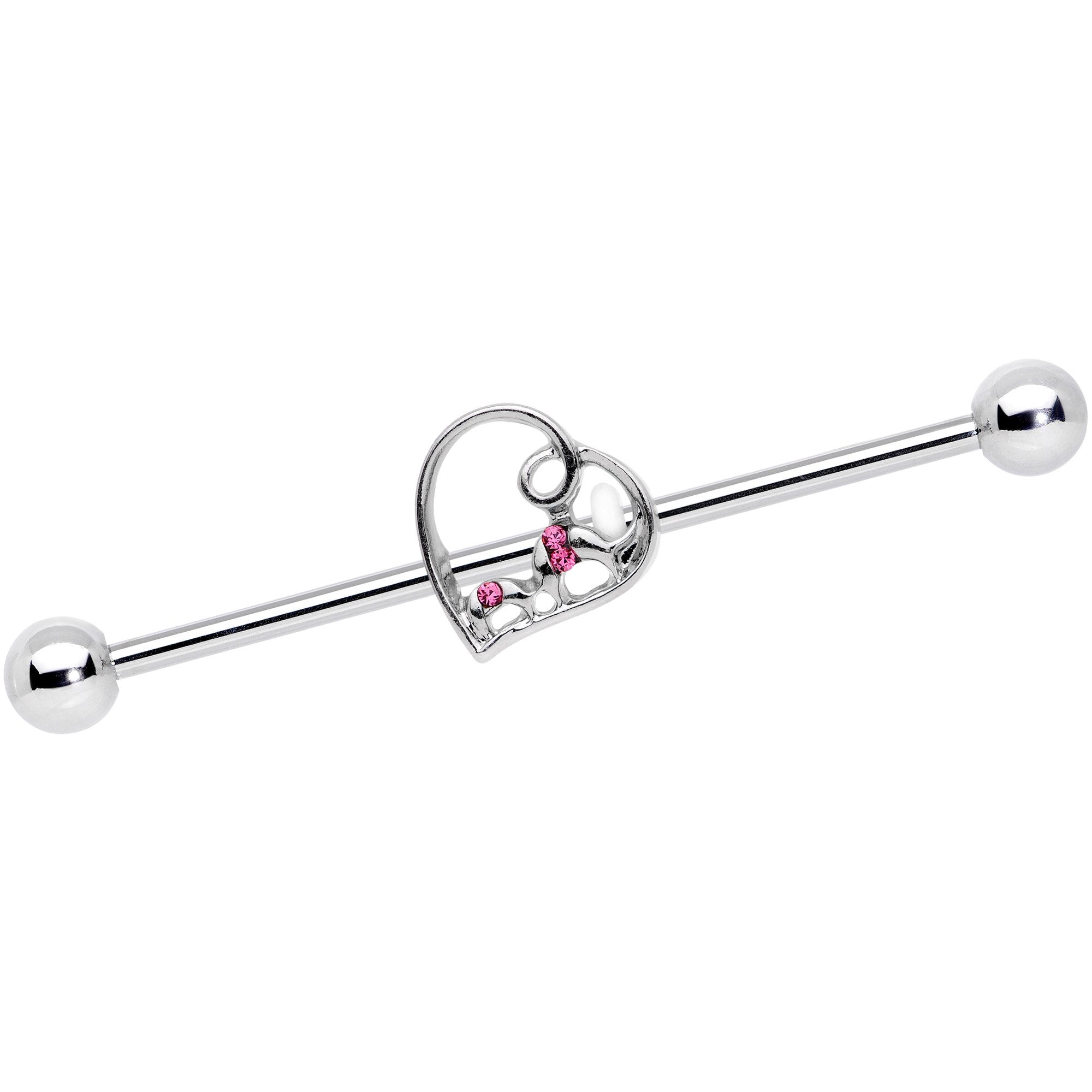 14G Pink Gem Valentines Day Heart Industrial Barbell 38mm