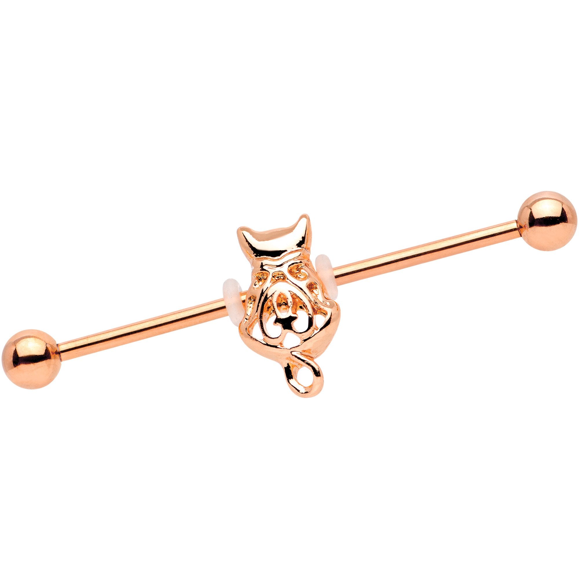 14 Gauge Rose Gold Tone Cool Cat Industrial Barbell 38mm