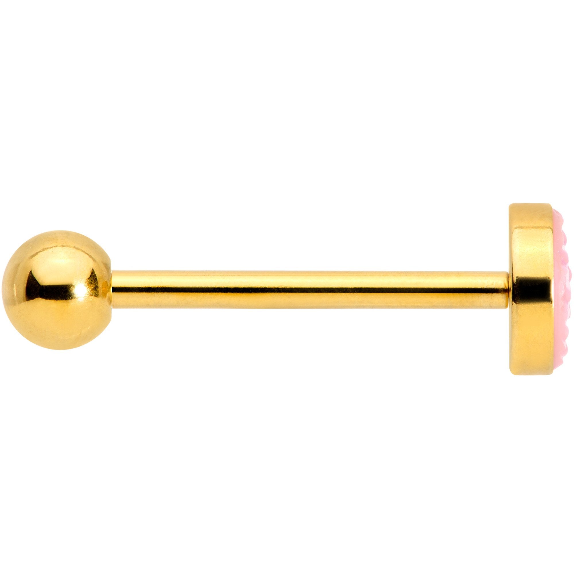 Gold PVD Pink Mermaid Scale Barbell Tongue Ring