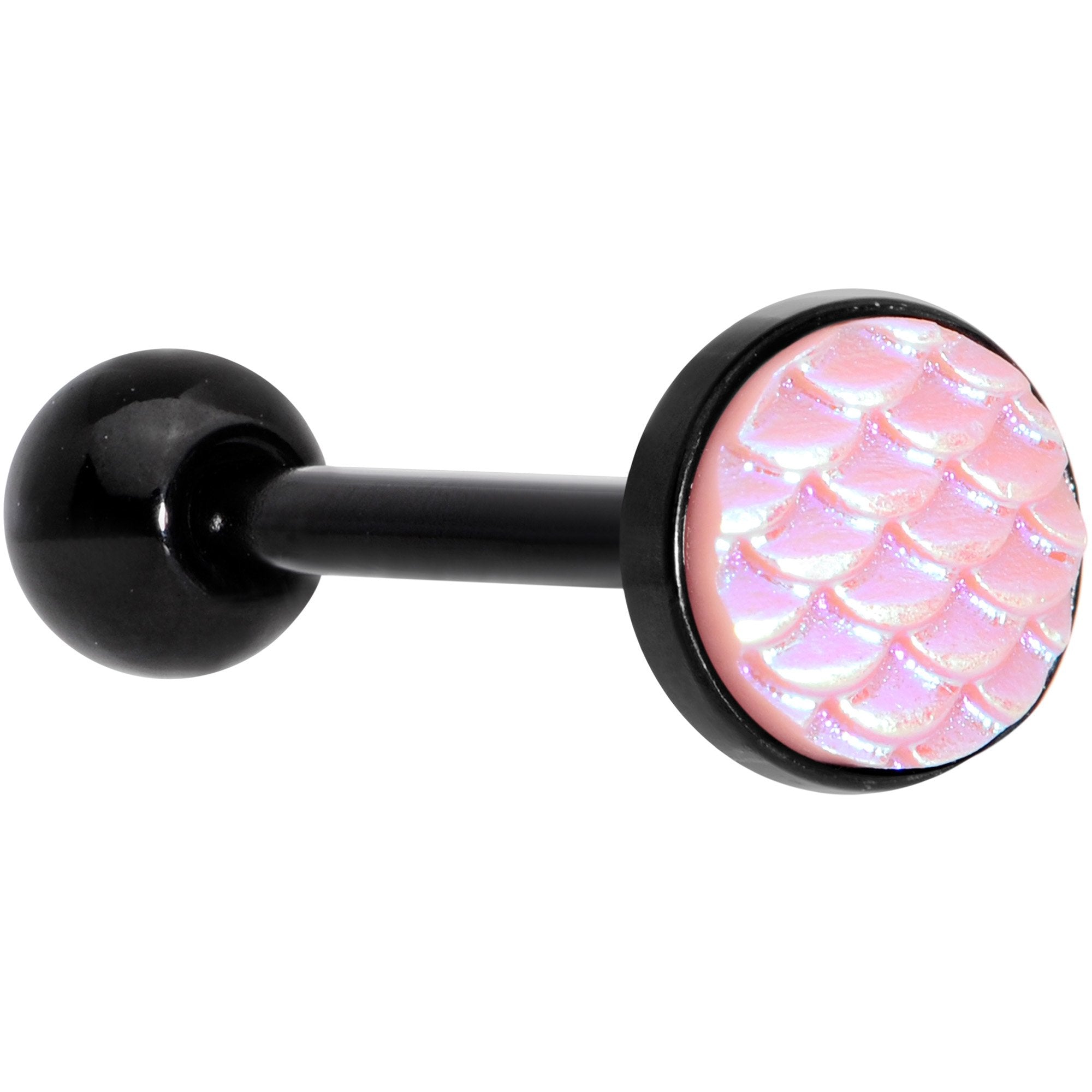 Black PVD Pink Mermaid Scale Barbell Tongue Ring