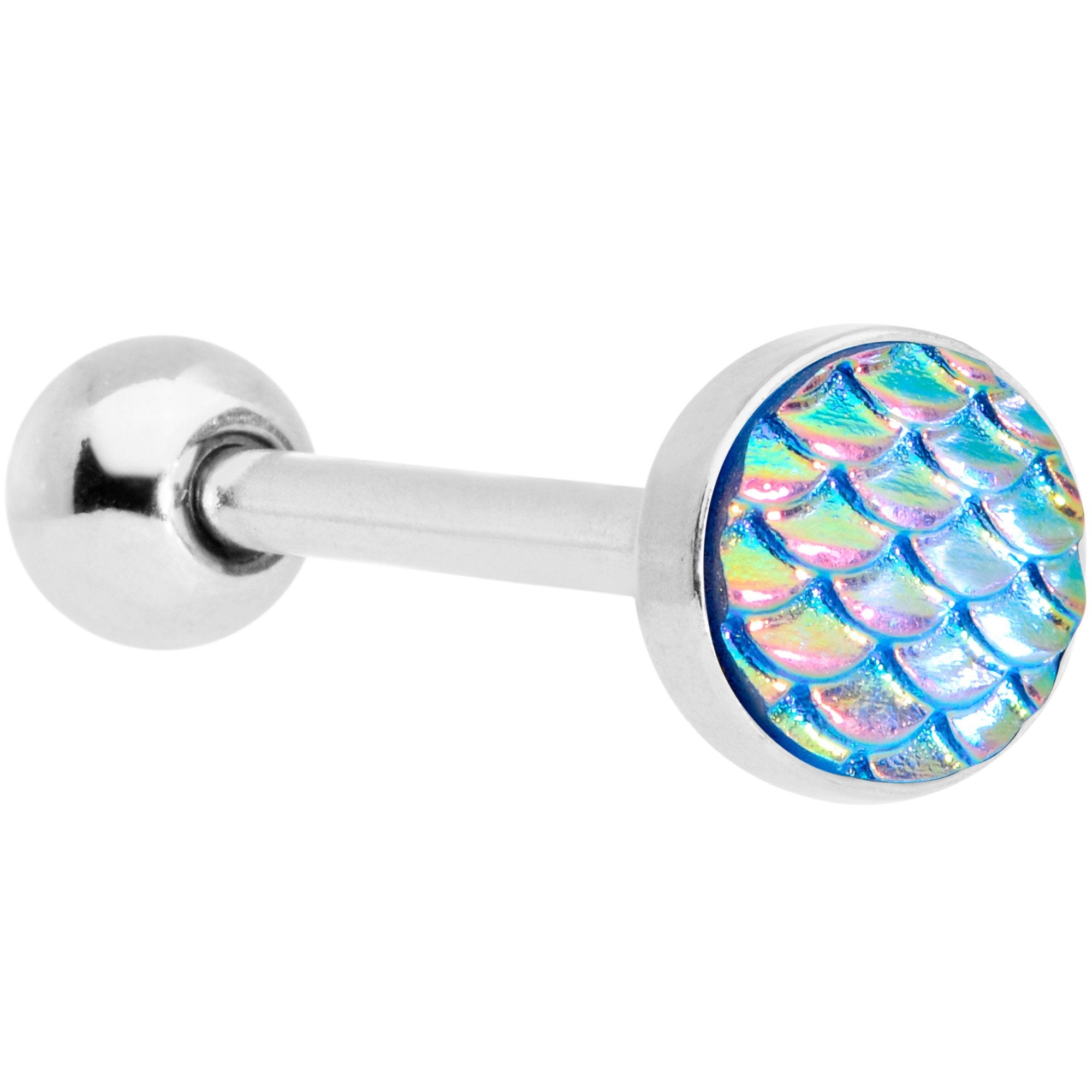 Aqua Mermaid Scale Barbell Tongue Ring