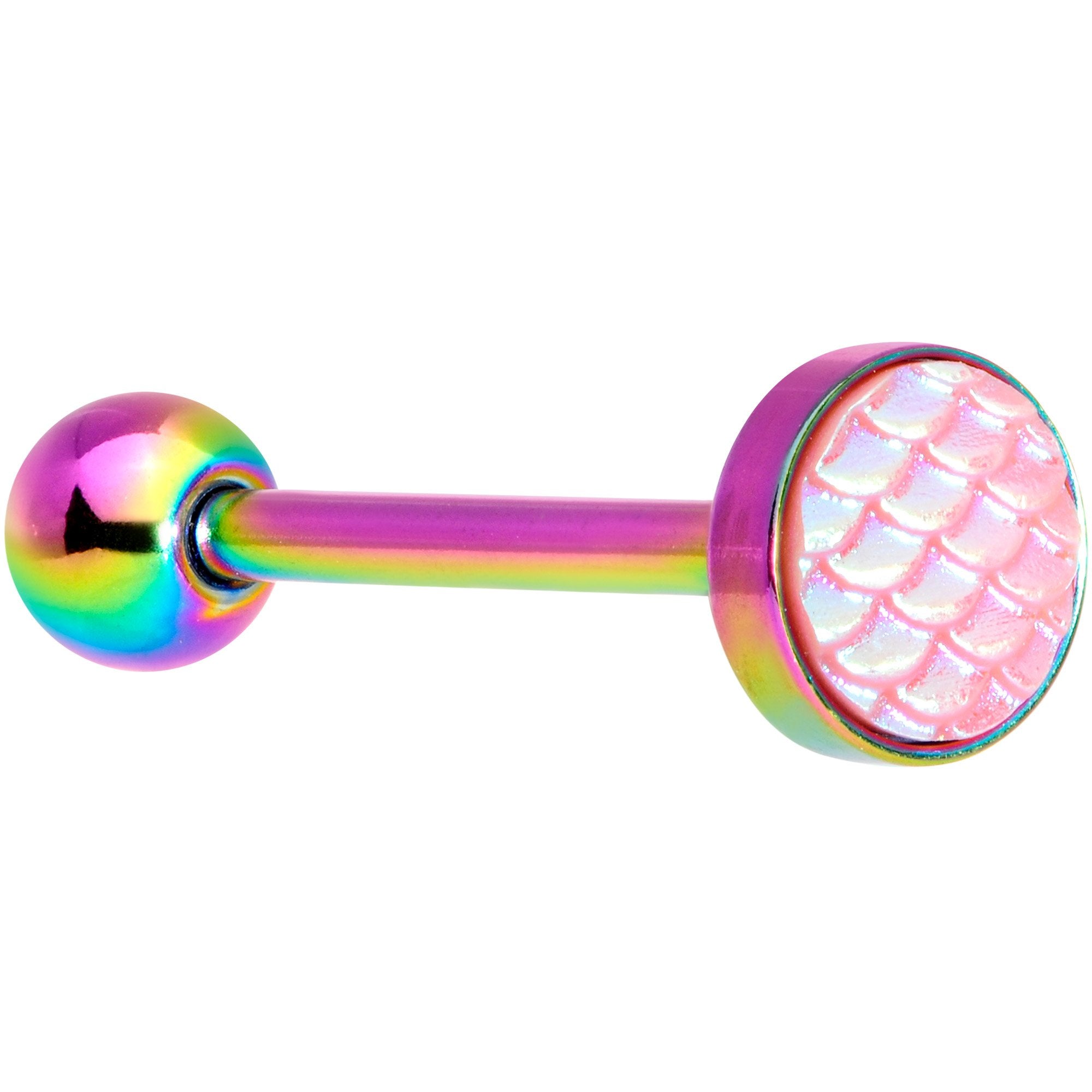 Rainbow PVD Pink Mermaid Scale Barbell Tongue Ring