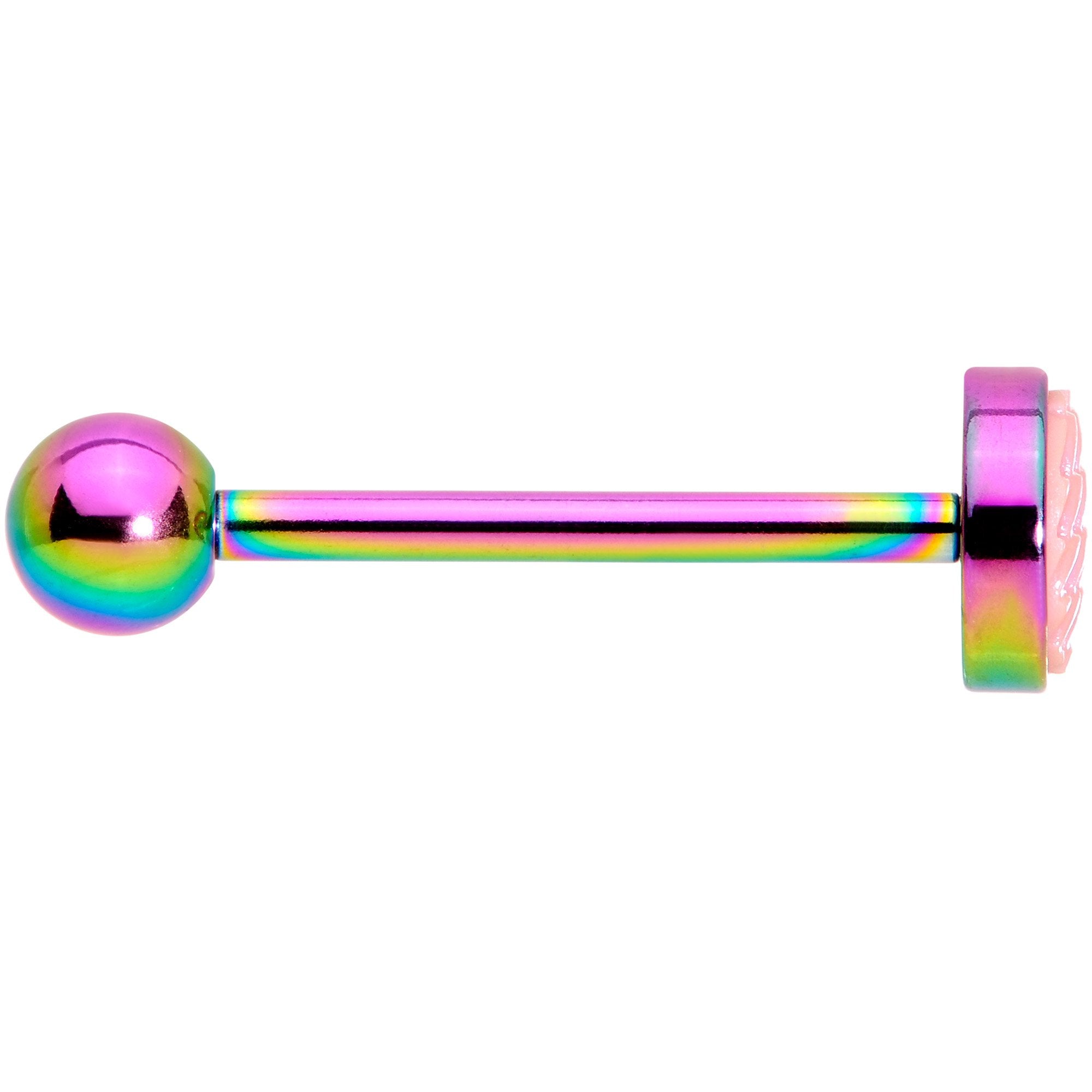 Rainbow PVD Pink Mermaid Scale Barbell Tongue Ring