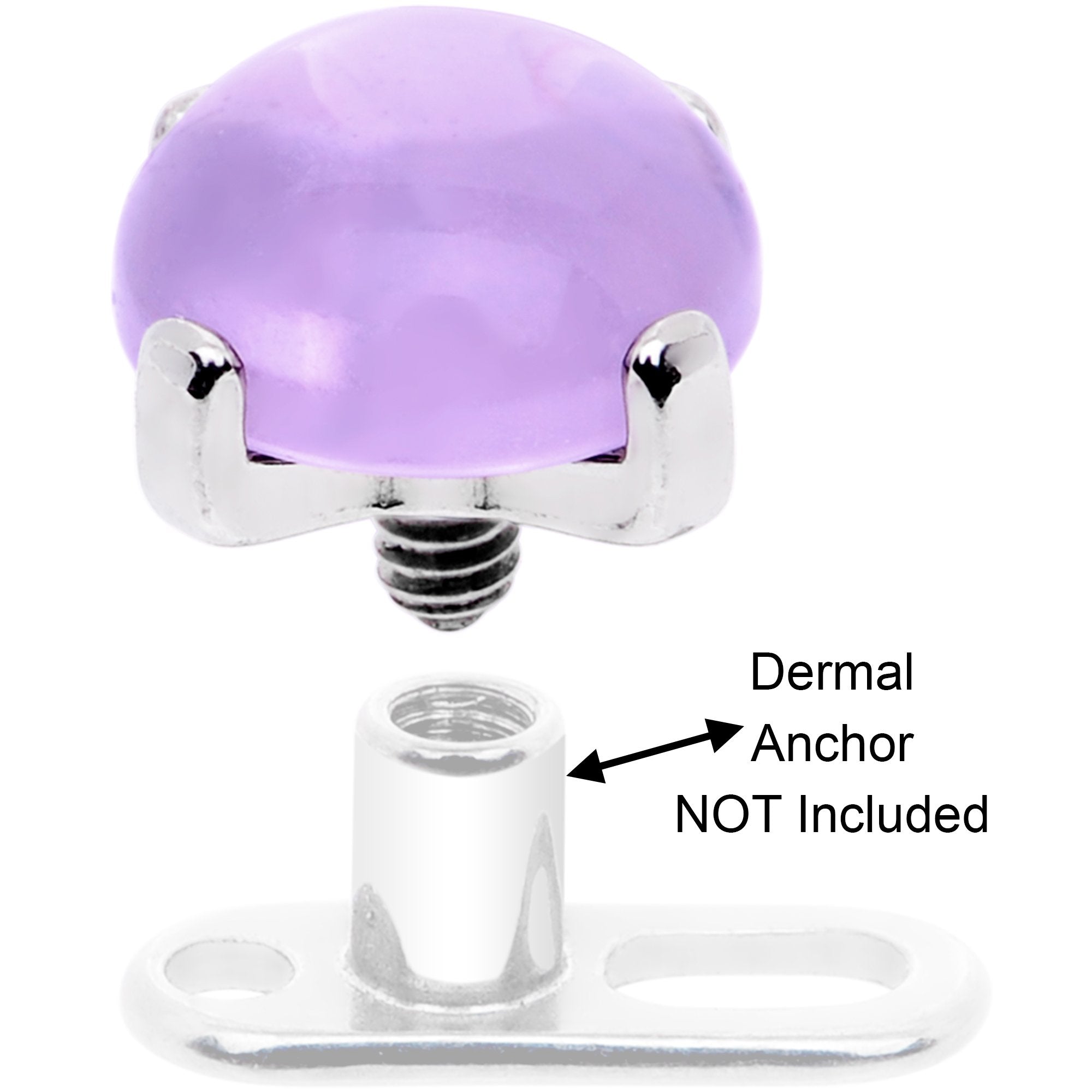 14G Natural Purple Amethyst Externally Threaded Dermal Anchor Top