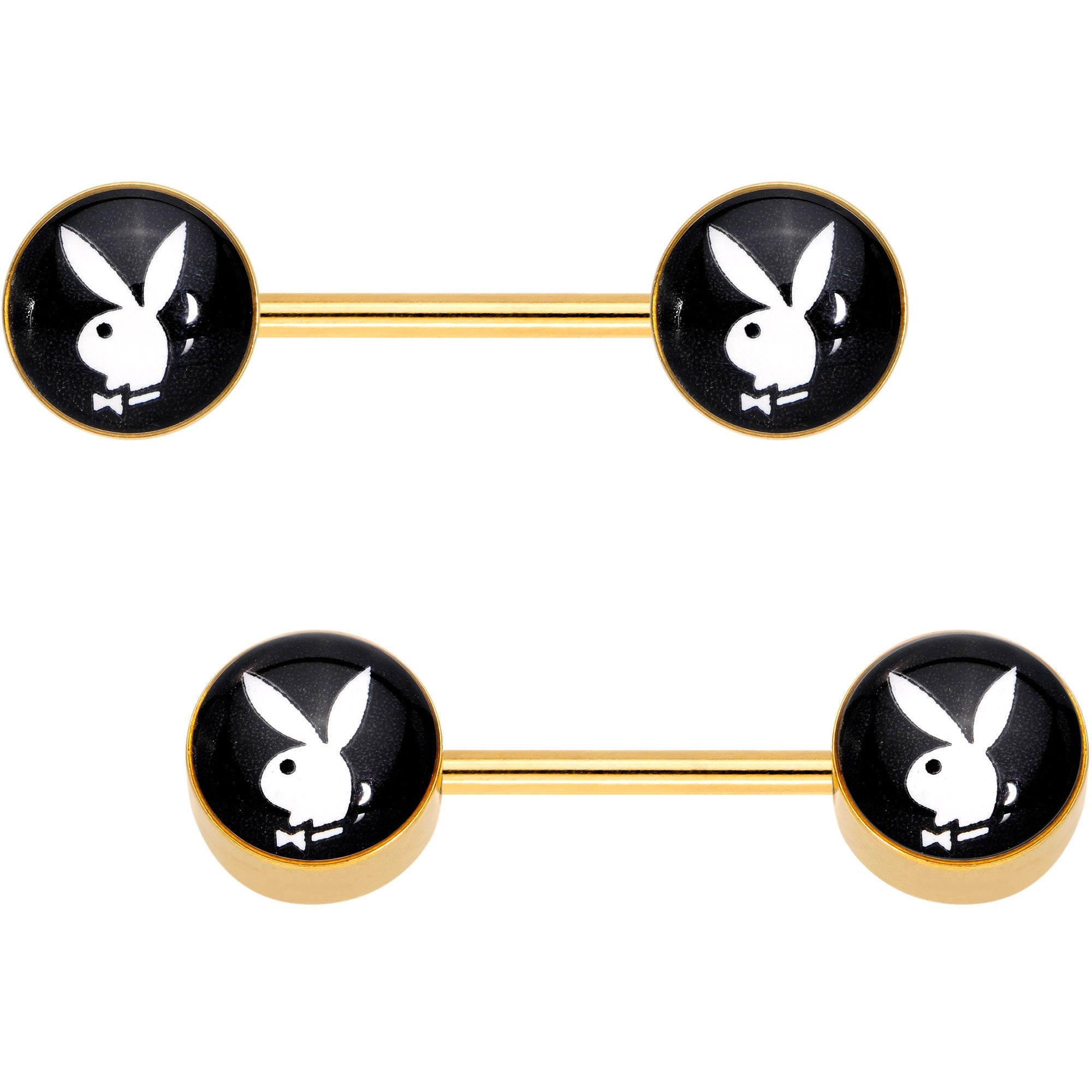 Licensed Playboy Bunny Gold Tone Barbell Nipple Ring Set