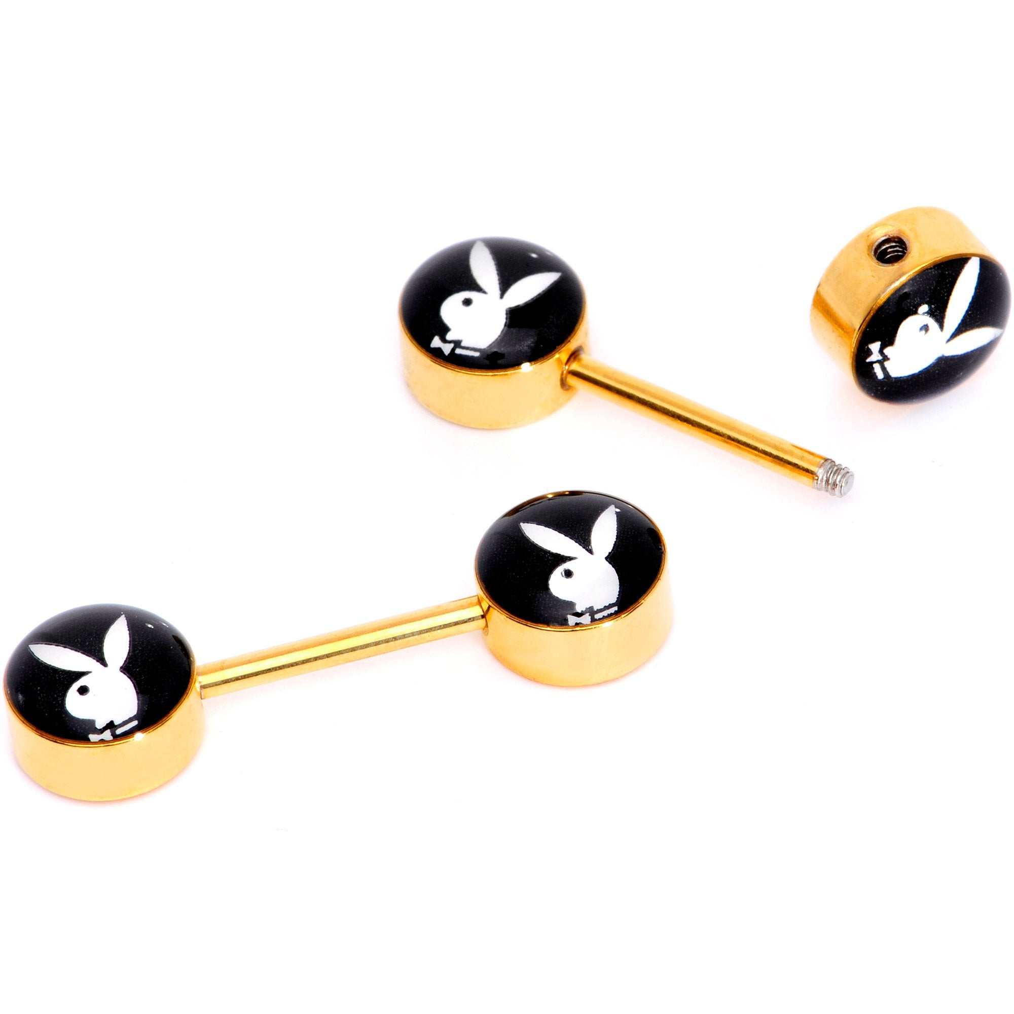 Licensed Playboy Bunny Gold Tone Barbell Nipple Ring Set