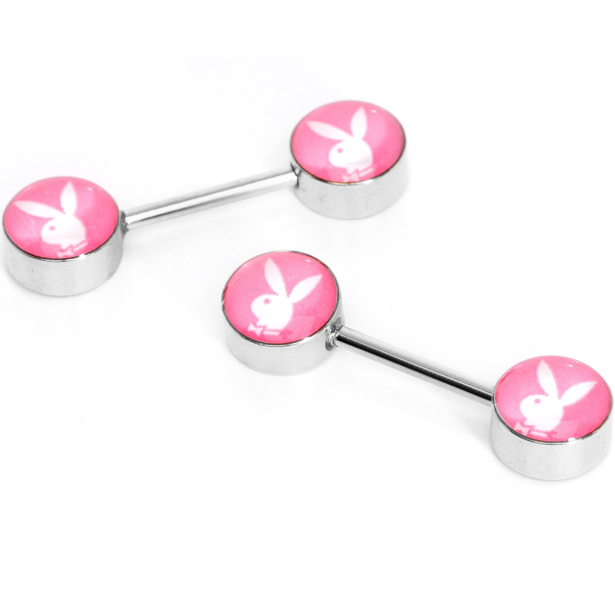 Licensed Pink White Playboy Bunny Barbell Nipple Ring Set