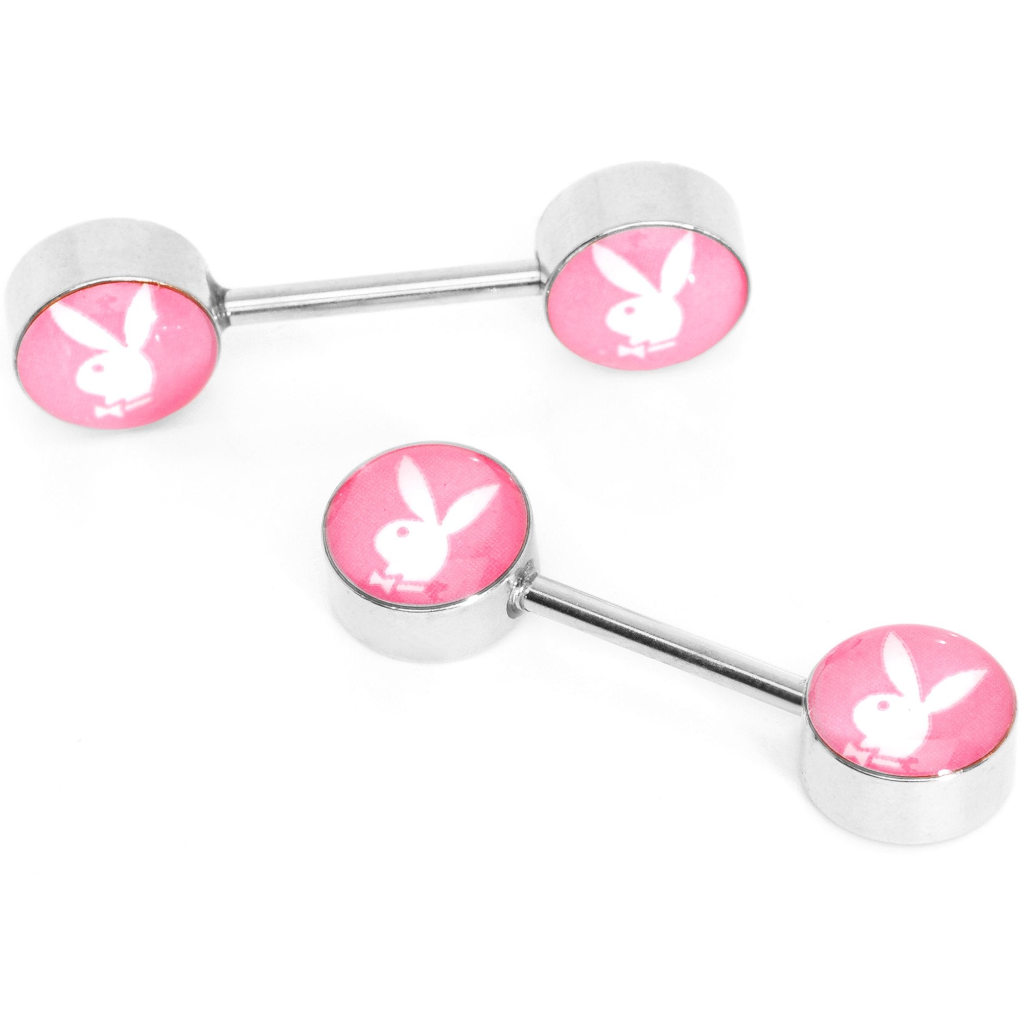 Licensed Pink White Playboy Bunny Barbell Nipple Ring Set