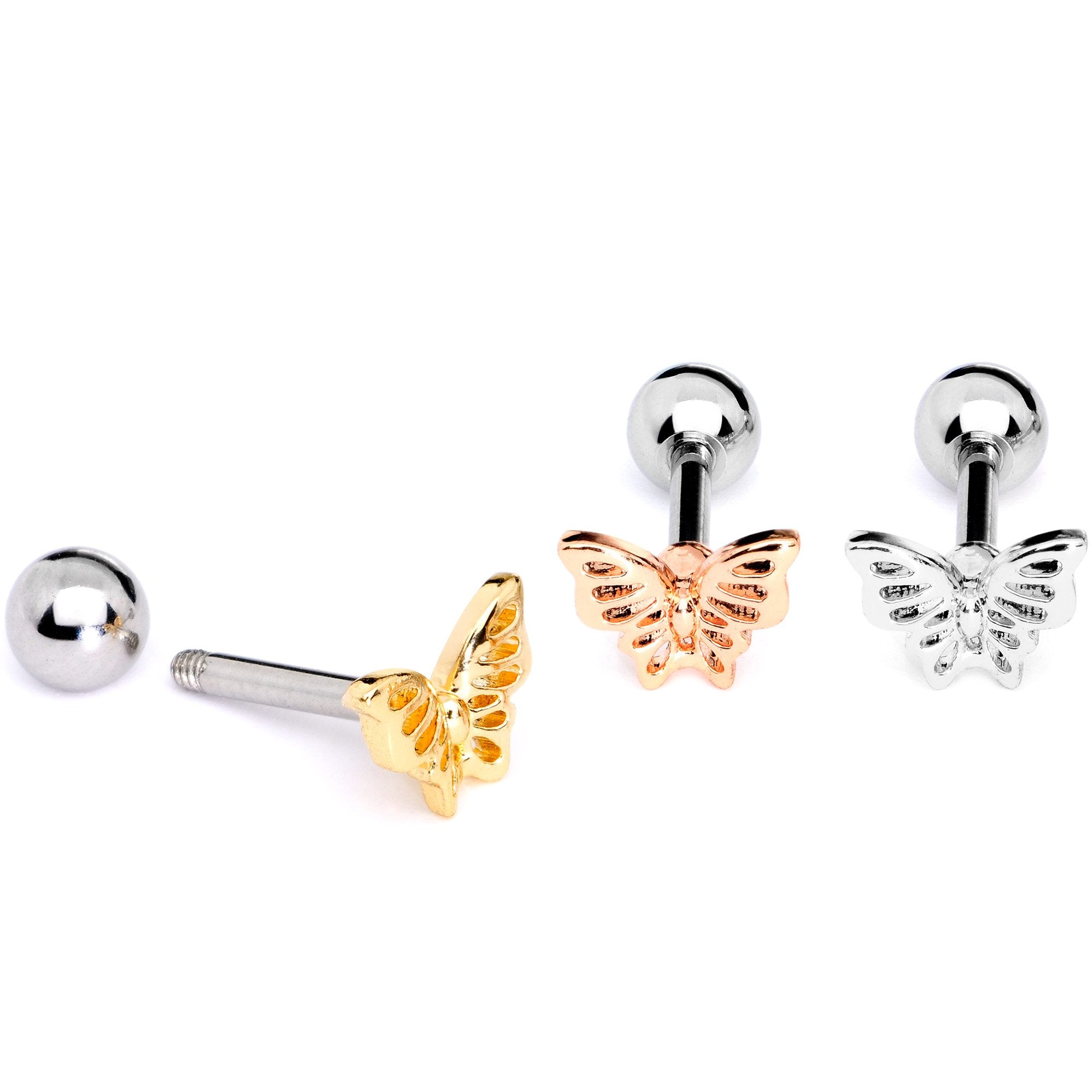 16G 1/4 Blush Butterfly Cartilage Tragus Earring Set of 3