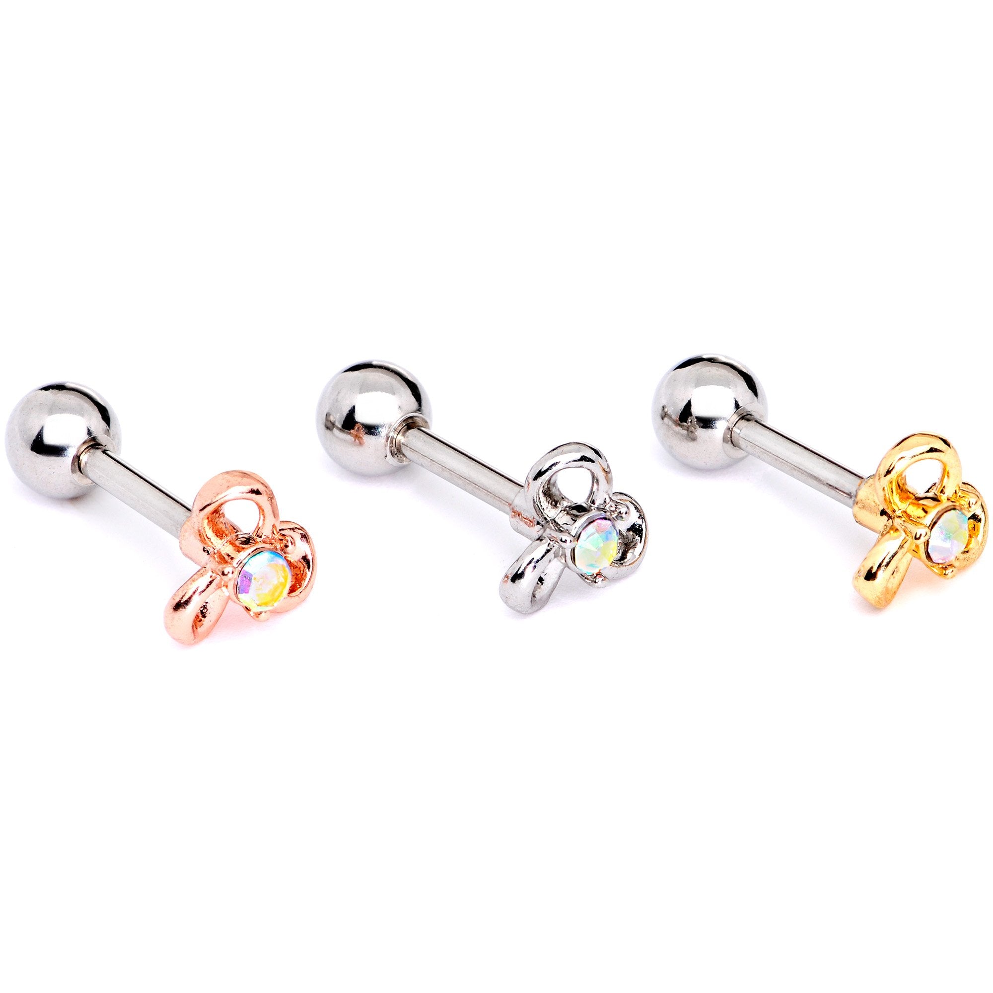 16G 1/4 Aurora Gem Flower Cartilage Tragus Earring Set of 3