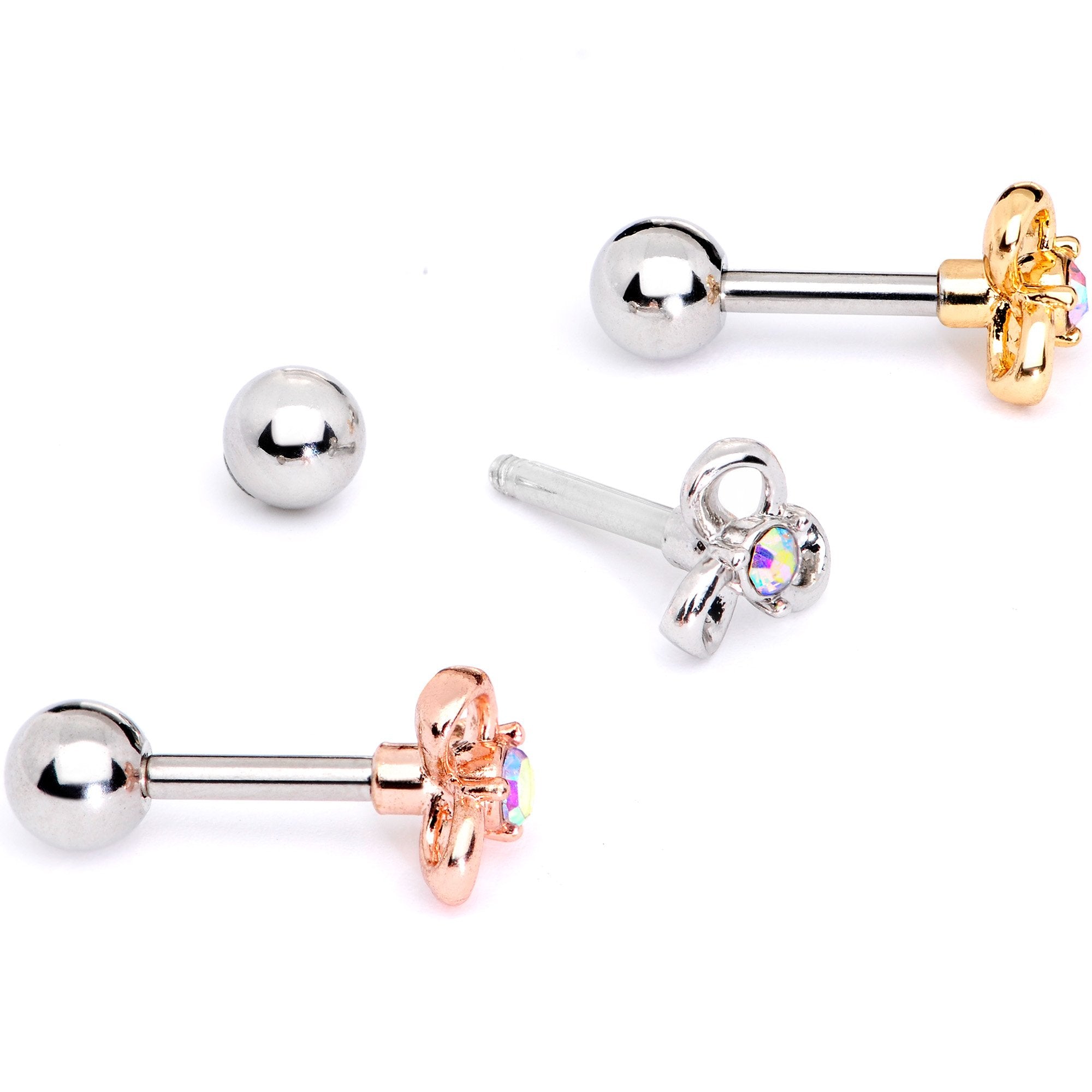 16G 1/4 Aurora Gem Flower Cartilage Tragus Earring Set of 3