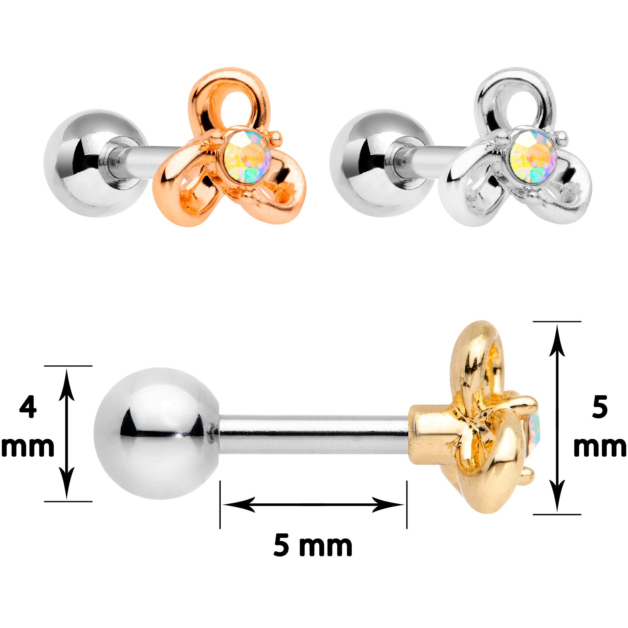 16G 1/4 Aurora Gem Flower Cartilage Tragus Earring Set of 3