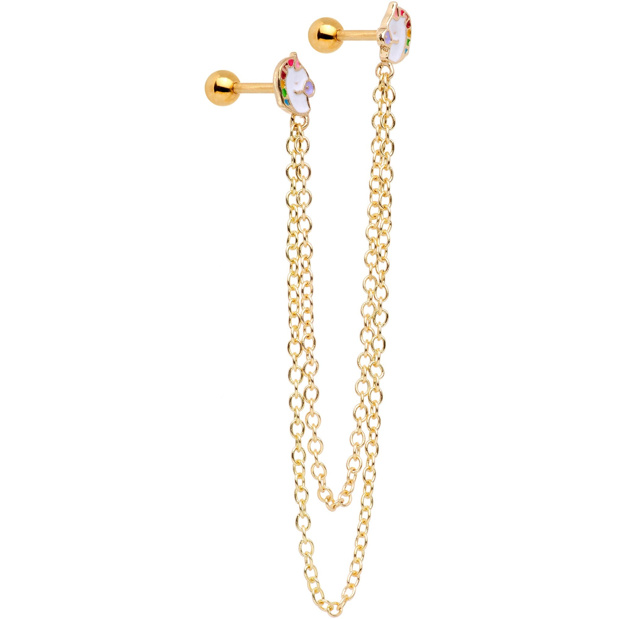 16 Gauge 1/4 Gold Tone Pretty Unicorns Cartilage Chain Earring