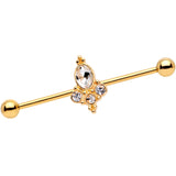 Clear CZ Gem Gold Anodized Royal Vanity Industrial Barbell 35mm