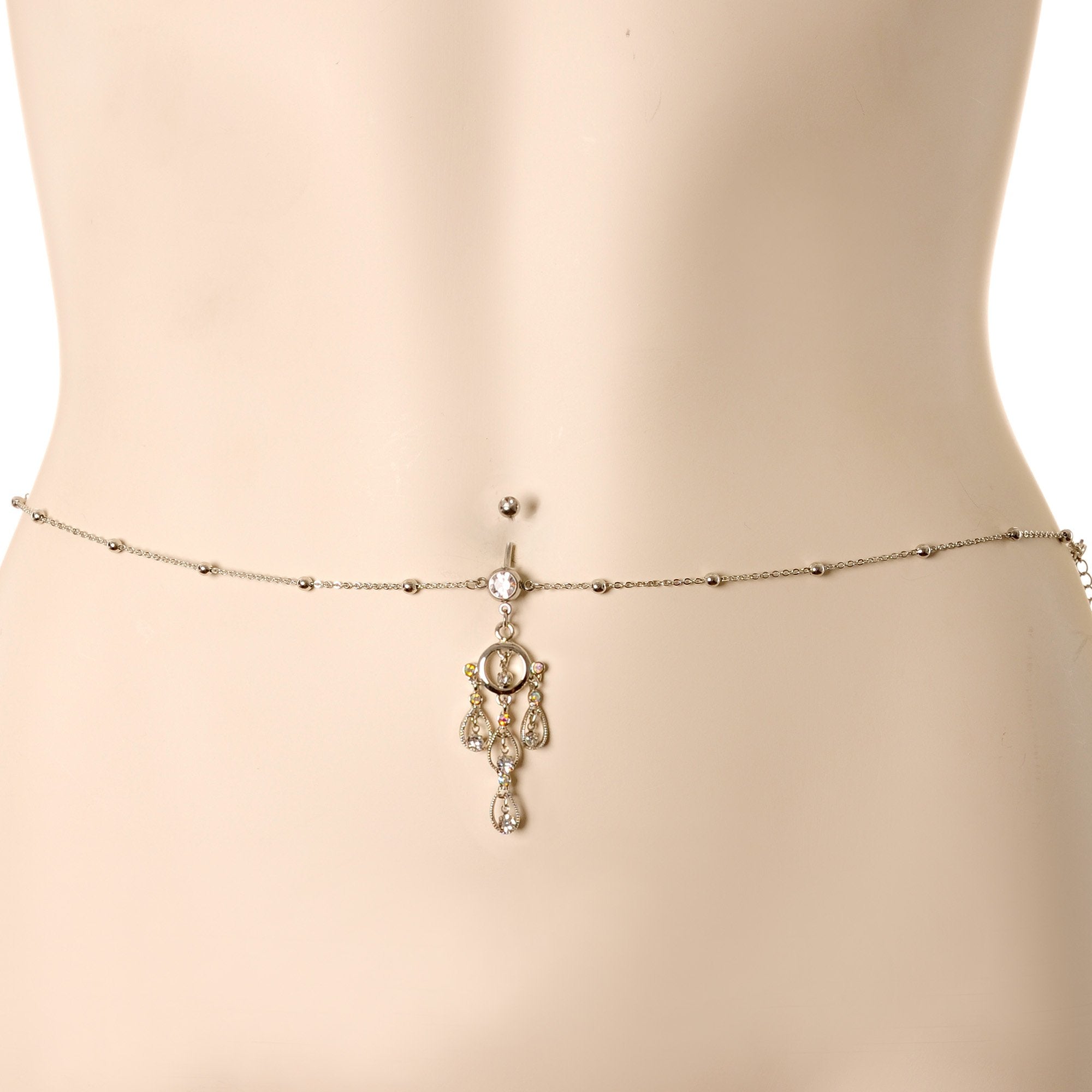 Clear Gem Dancing Queen Chandelier Dangle Belly Ring Belly Chain