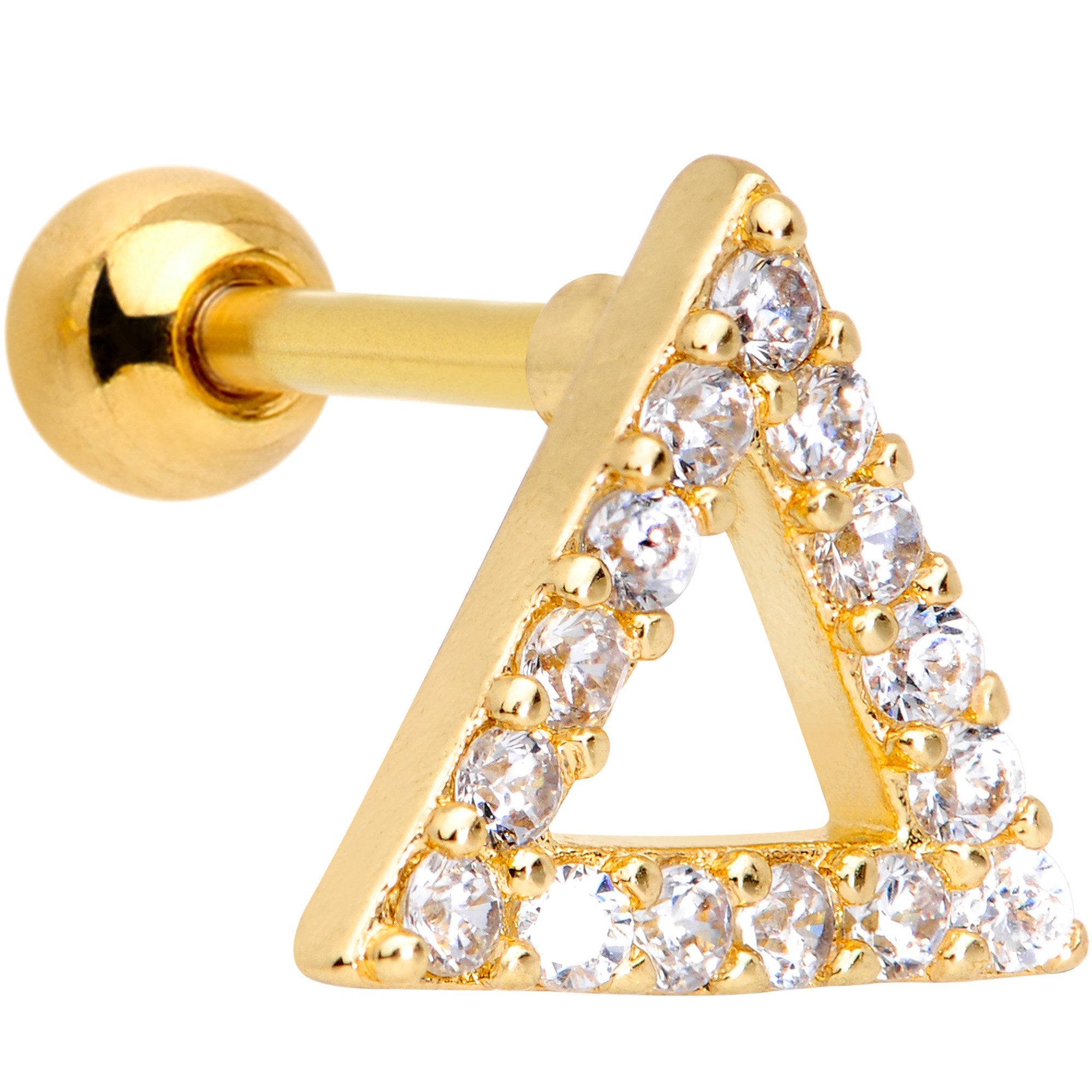 16G 1/4 Clear Gem Gold Tone Triangle Cartilage Tragus