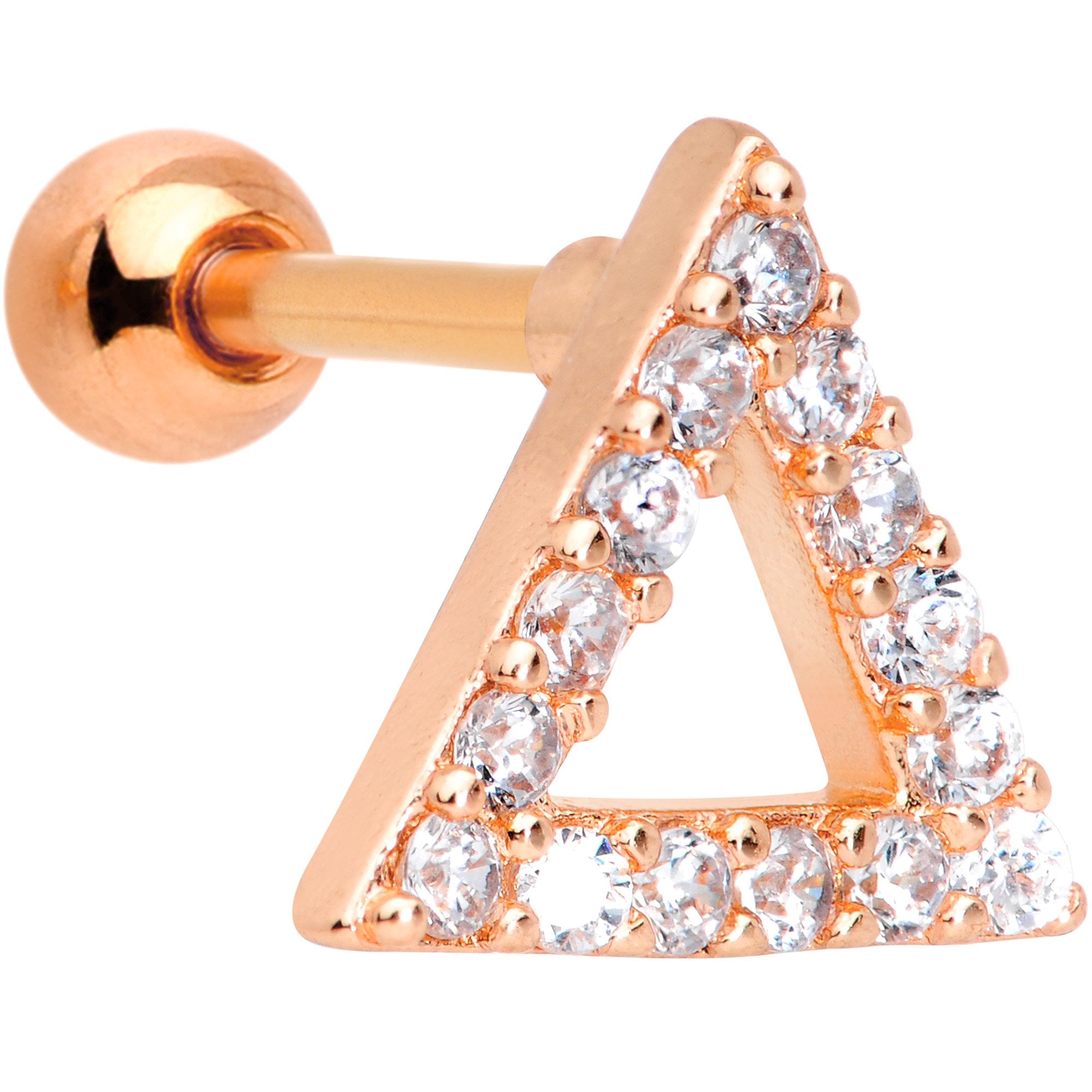 16G 1/4 Clear Gem Rose Gold Tone Triangle Cartilage Tragus
