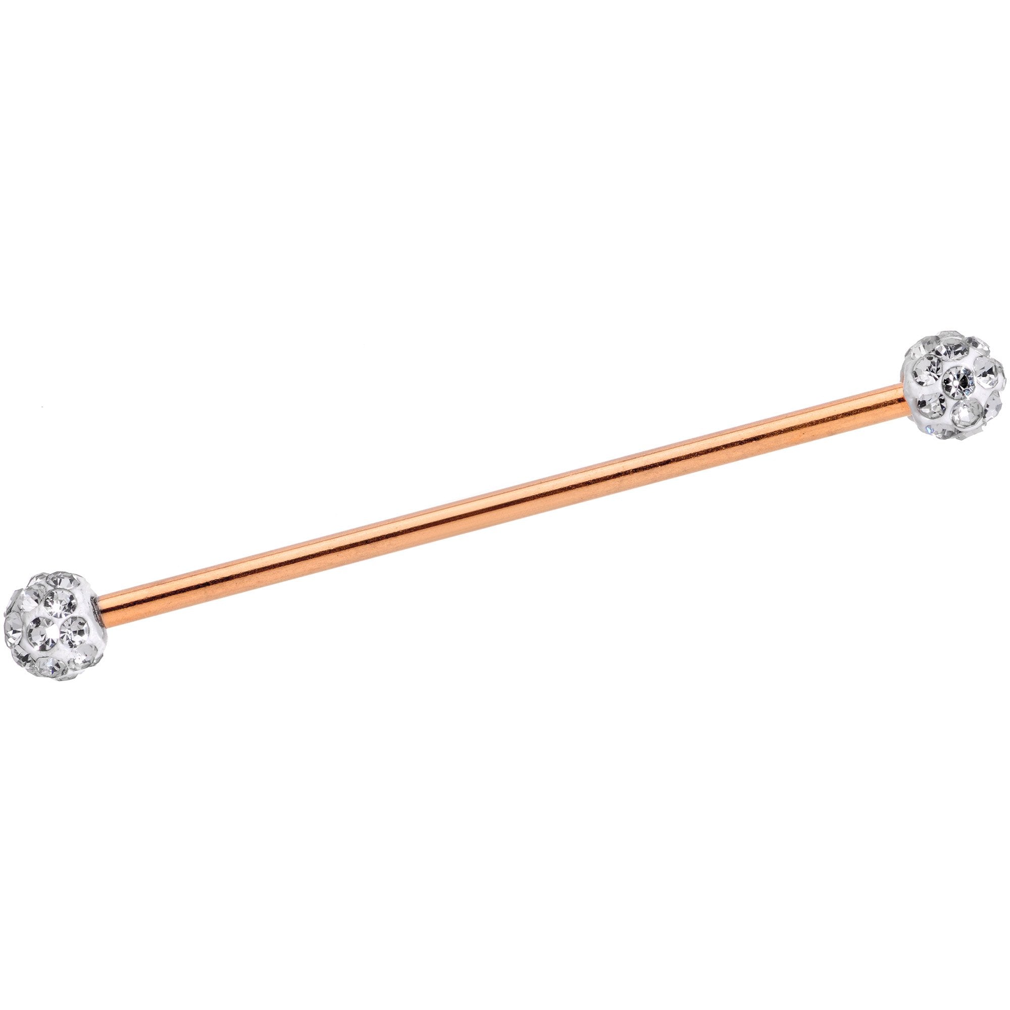 Clear Gem Cluster End Rose Gold Anodized Straight Industrial Barbell 38mm