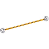 Clear Gem Cluster End Gold Anodized Straight Industrial Barbell 38mm