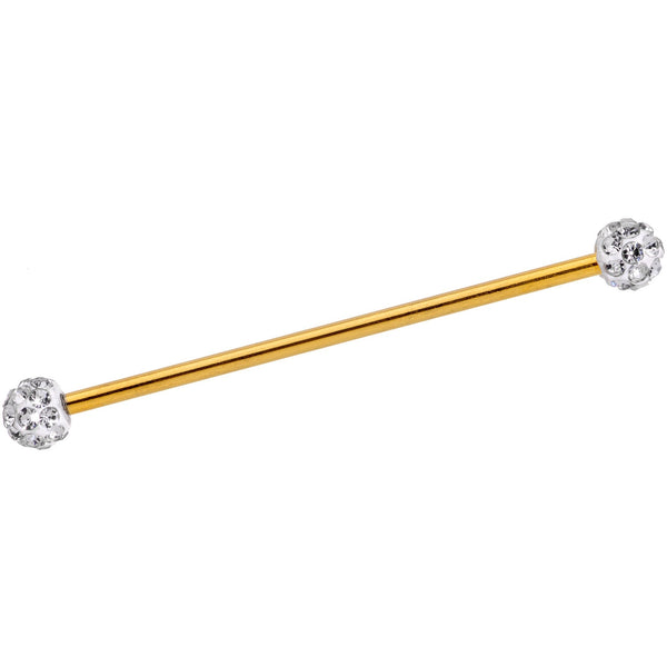 Clear Gem Cluster End Gold Anodized Straight Industrial Barbell 38mm