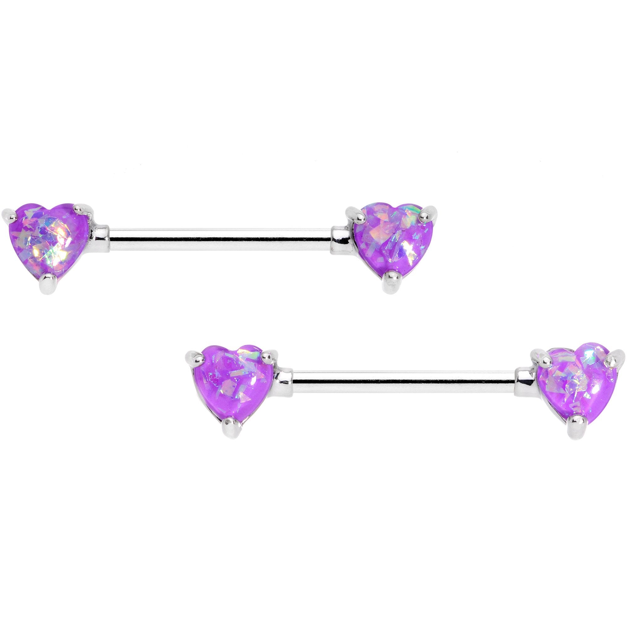 14 Gauge Purple Faux Opal Heart BCR Barbell Nipple Ring Set of 4