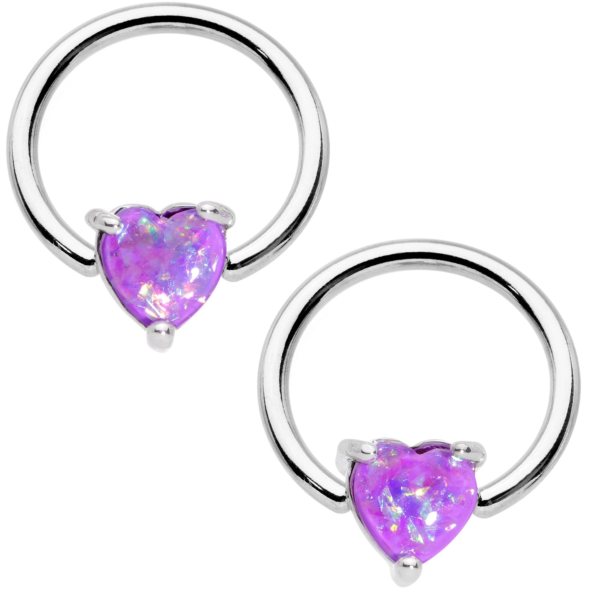 14G Purple Faux Opal Heart BCR Barbell Nipple Ring Set of 4