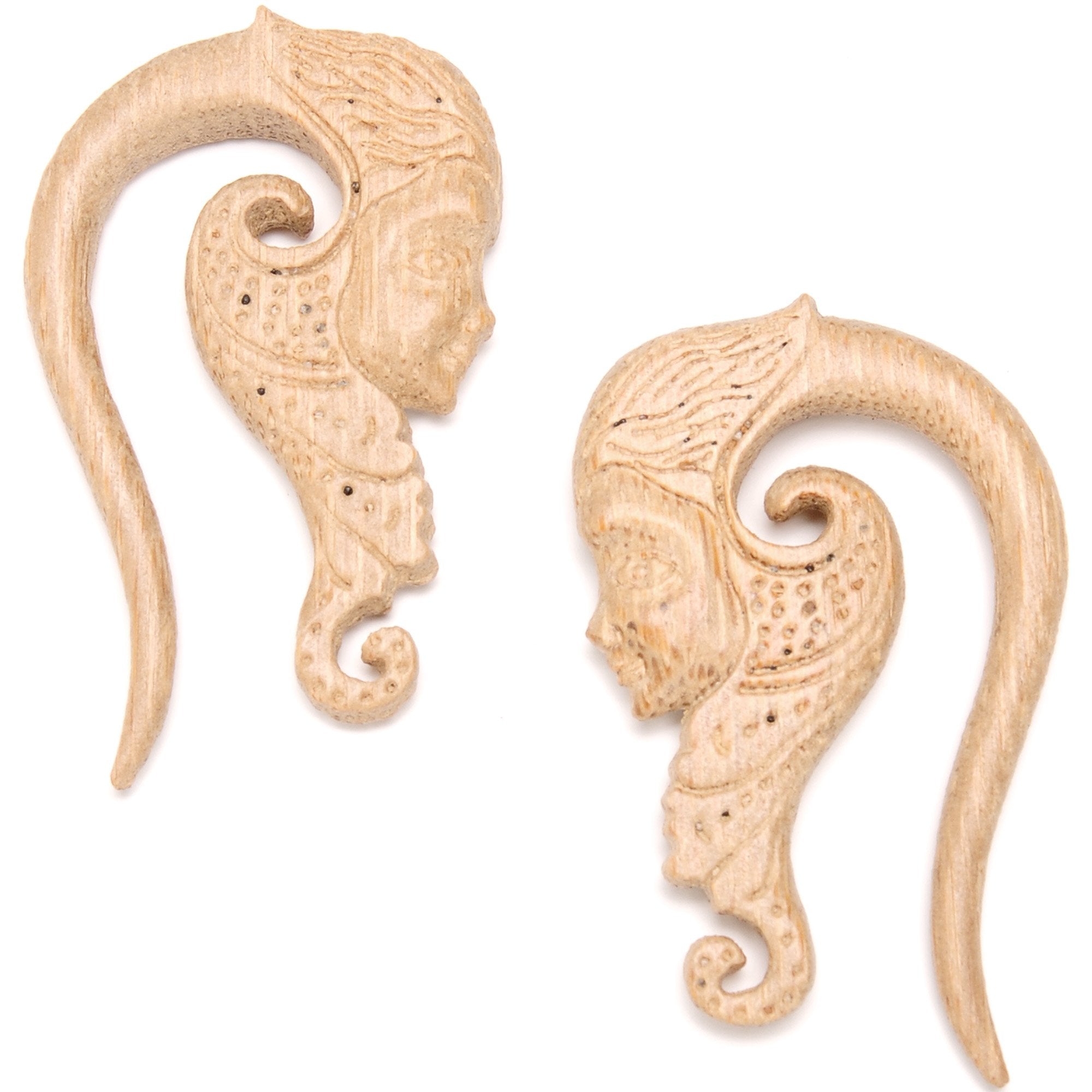 Hand Carved Wood Forest Nymph Hanger Plug Set 6mm to 18mm