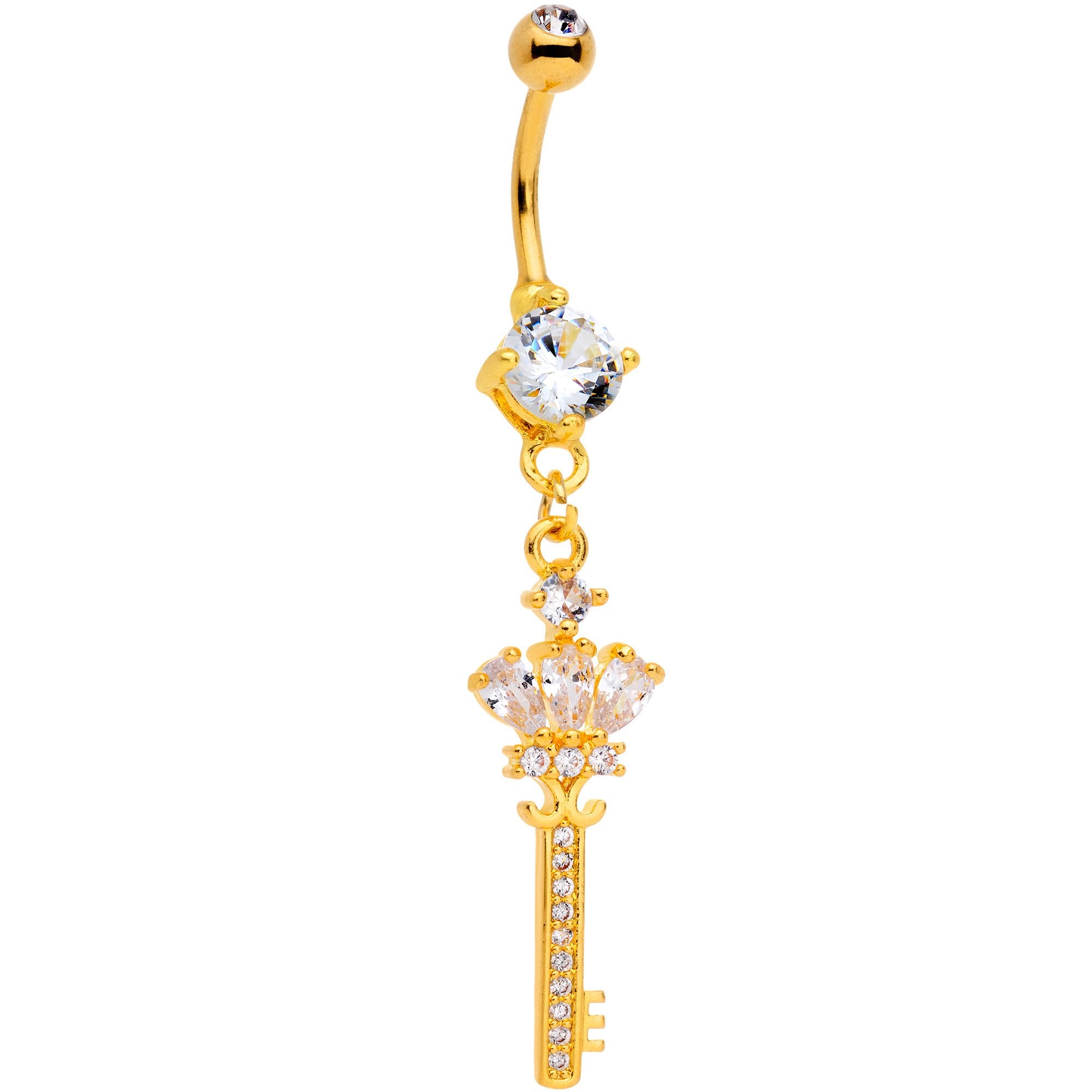 Clear Gem Gold Tone Throw Away the Key Dangle Belly Ring