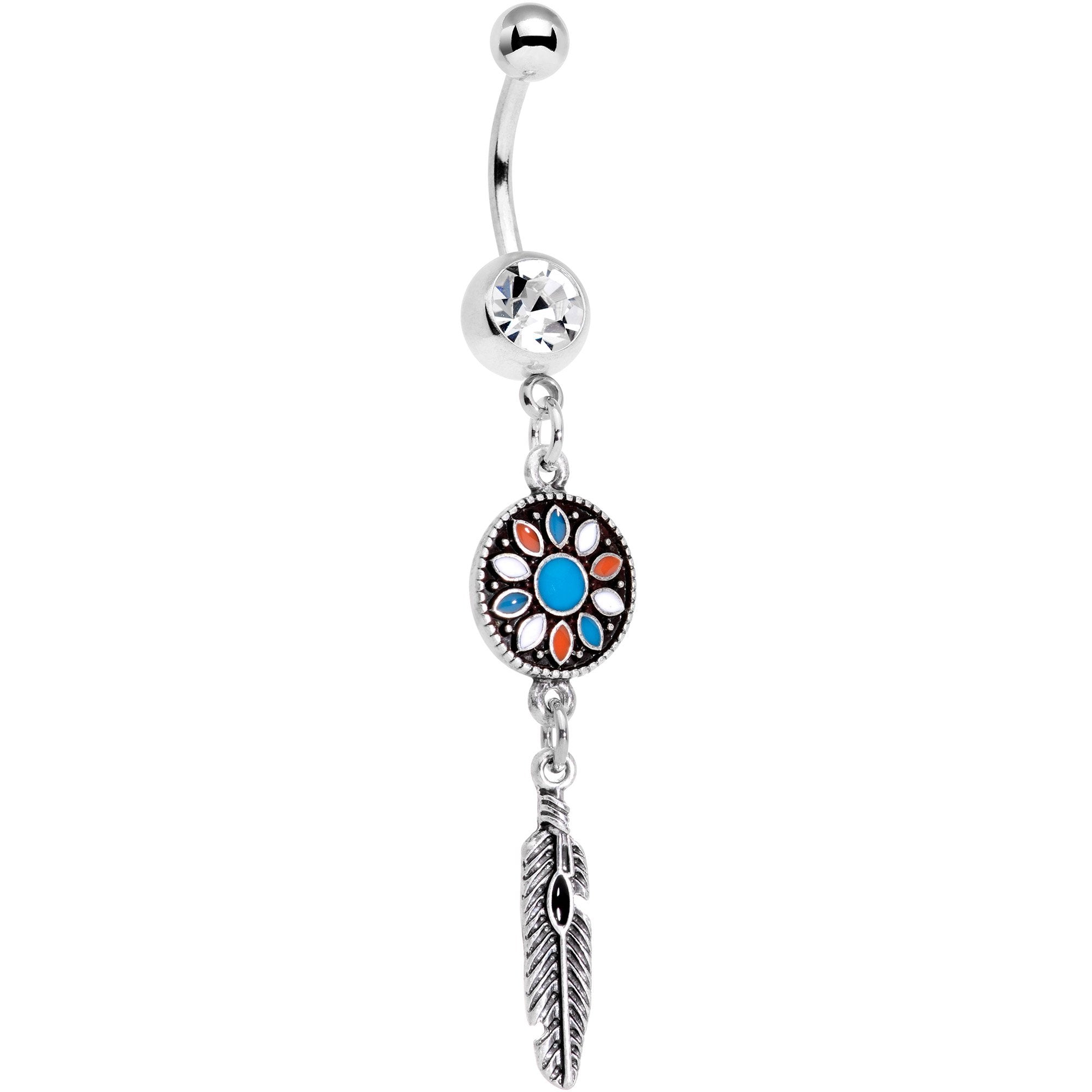 Southwestern Feather Dangle Belly Ring